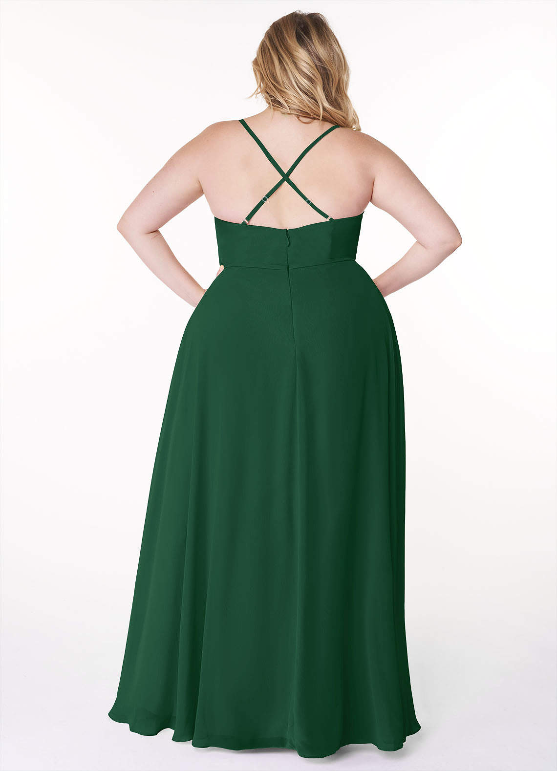 Azazie Plus Size A-Line V-Neck Floor-Length Chiffon Bridesmaid Dresses - Dark Green