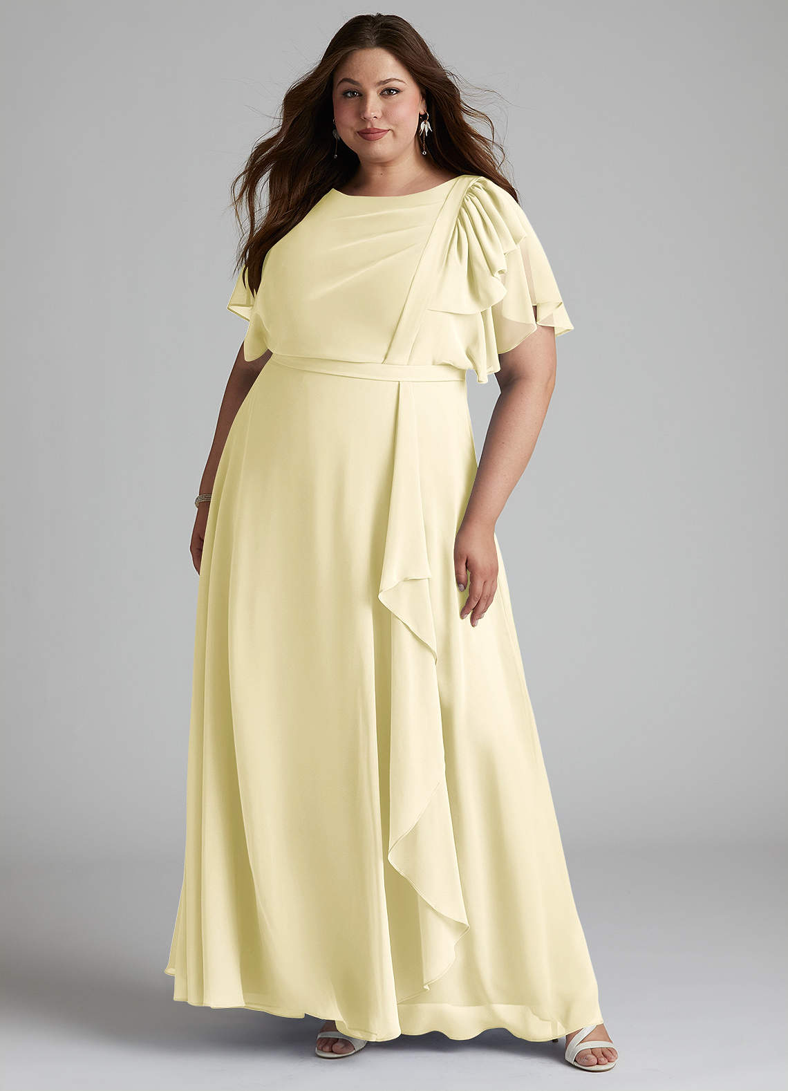 Azazie Aaliyah Vestidos modestos de dama de honra Vestido Linha A Plissado Comprimento do chão Chiffon image1
