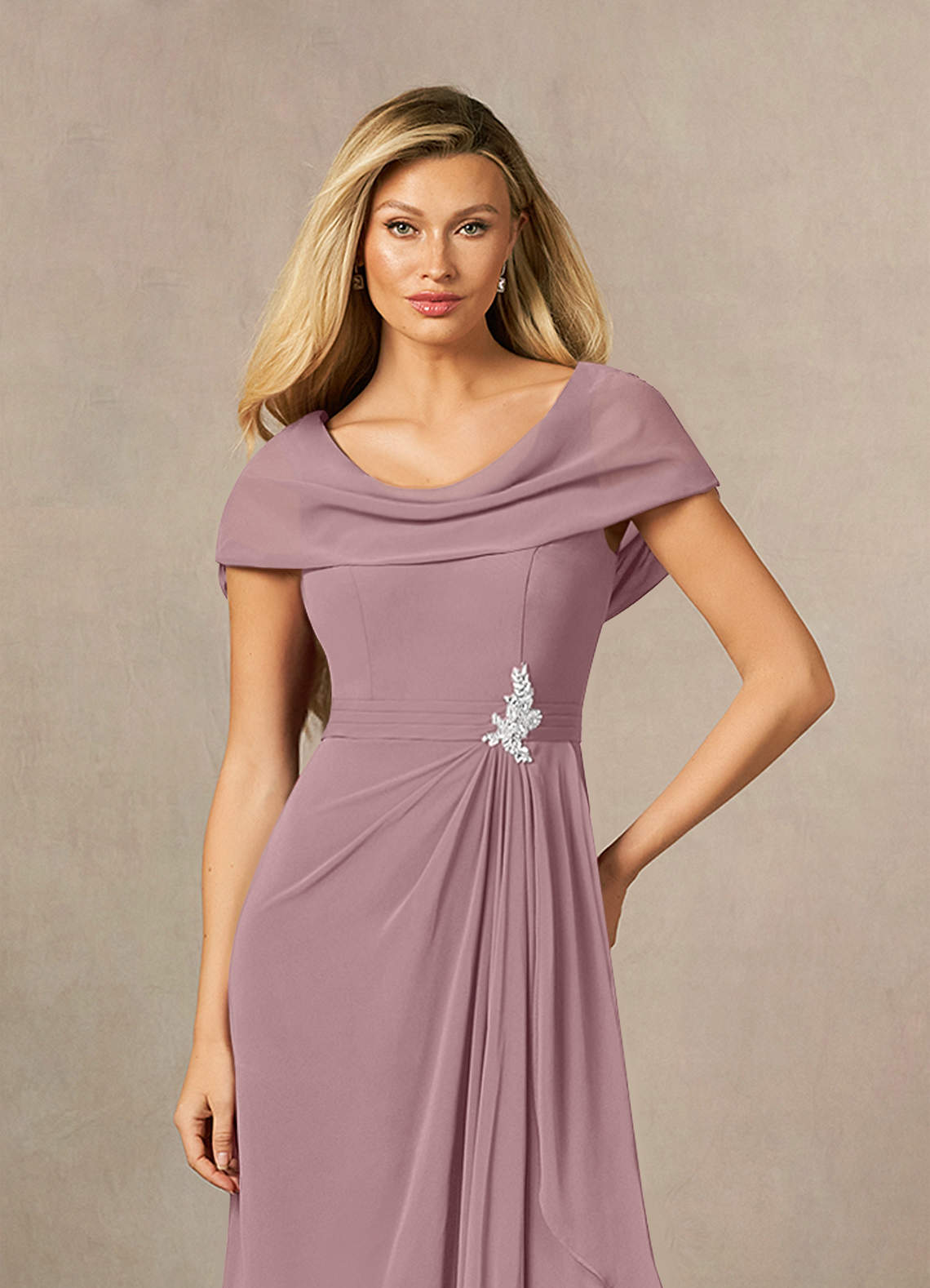 Azazie Mary Mother of the Bride Dresses Dusty Rose A-Line Side Slit Chiffon Dress image4