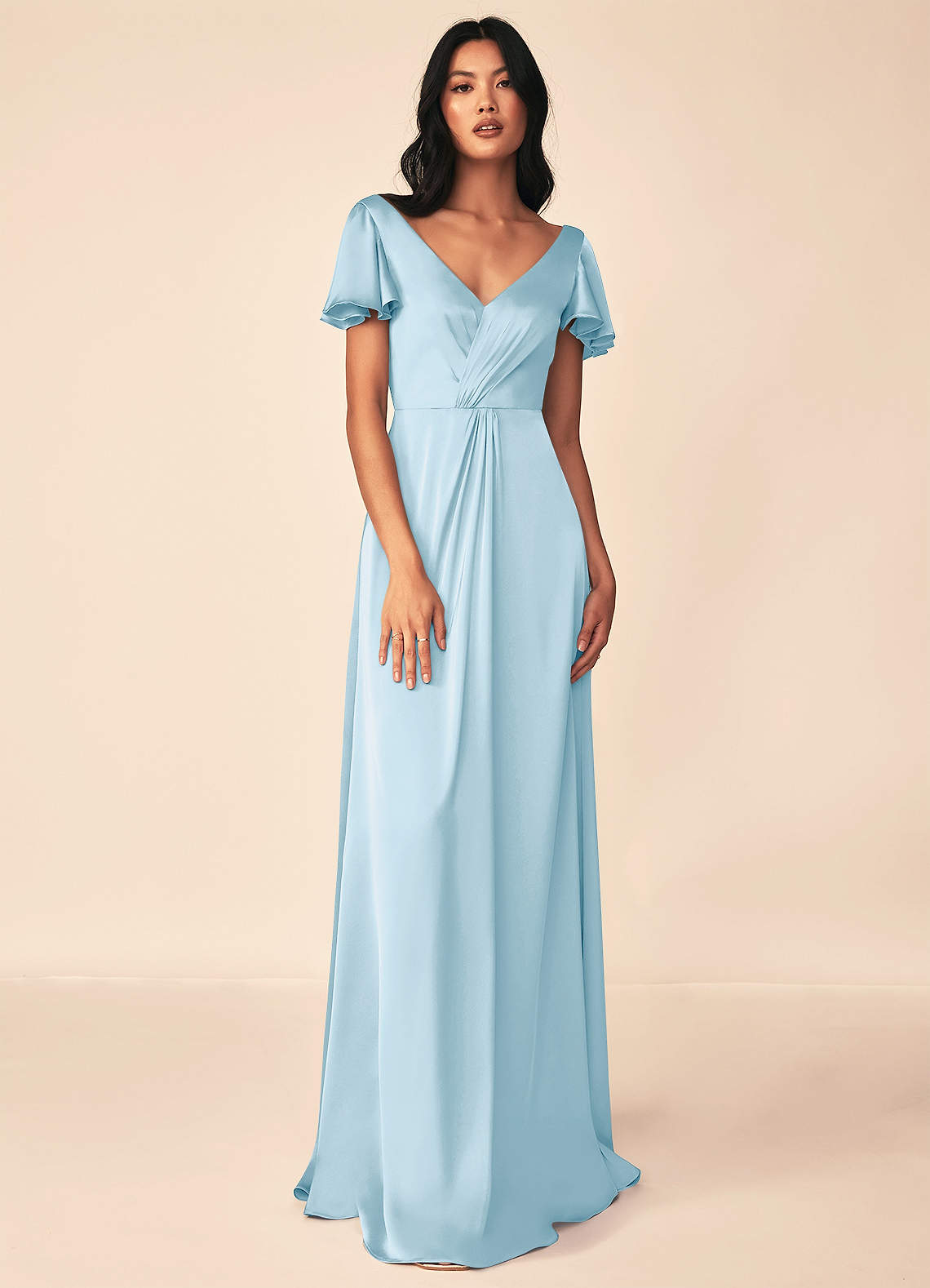 Azazie Soren Brautjungfernkleider A-Linie Plissee Stretch-Satin Kleid Himmelblau image1