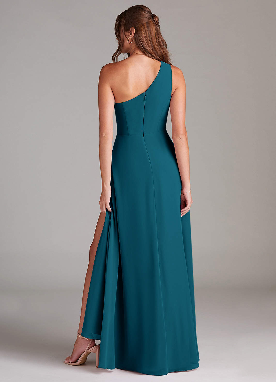 Azazie Brooke Bridesmaid Dresses Ink Blue A-Line One Shoulder Chiffon Dress image6