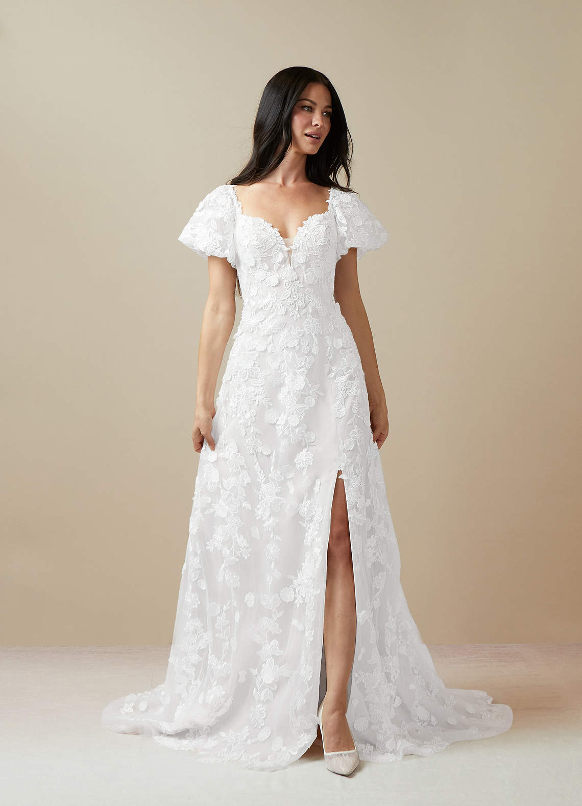 Azazie Vivienne Wedding Dresses Diamond White A-Line Sweetheart Lace Dress image2