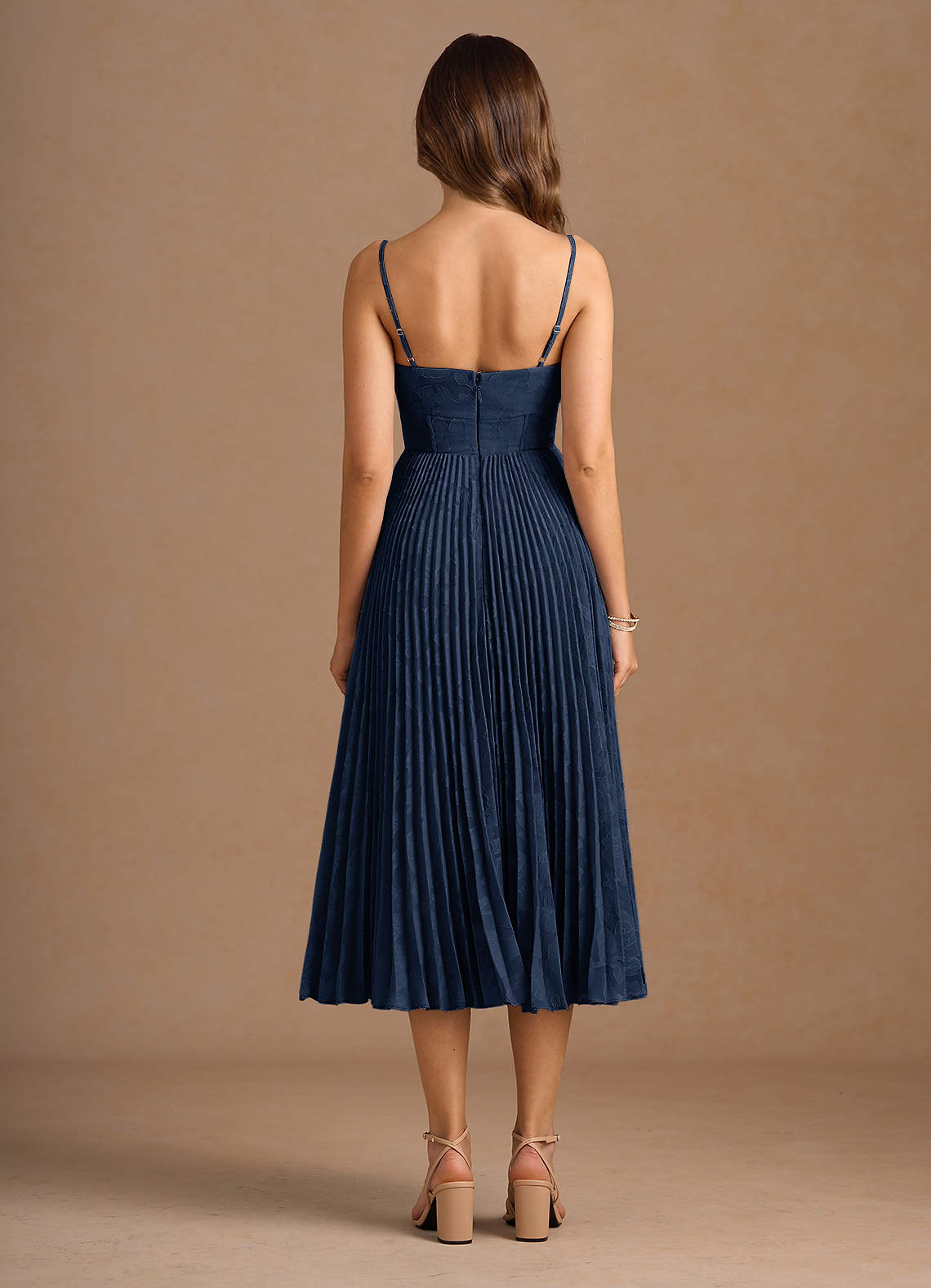 Annie Navy Pleated Midi Dress | Azazie