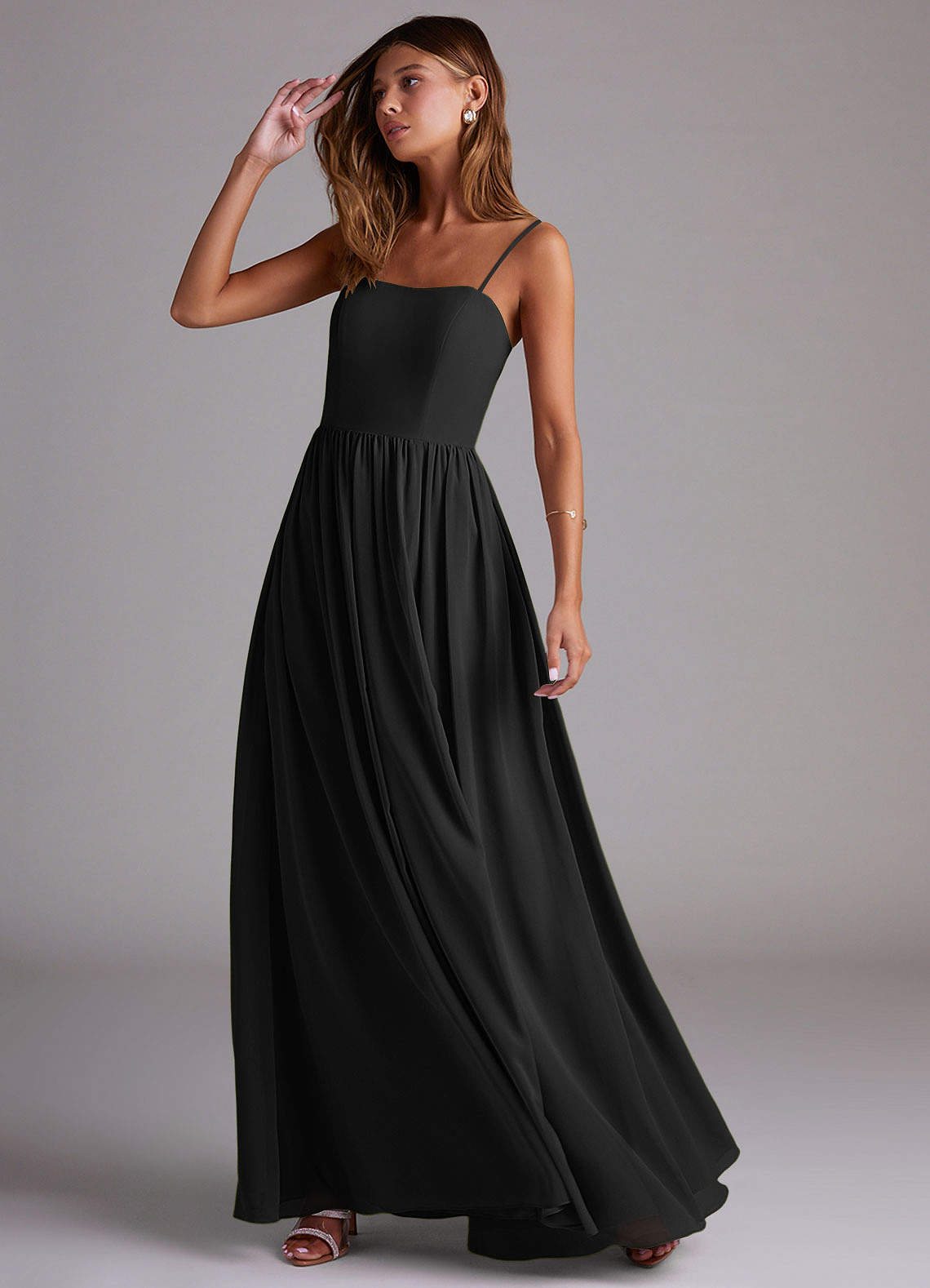 Azazie Calianna Brudtärnklänningar Klä av A-Linje i Chiffong Av axeln Svart Konvertibel image2