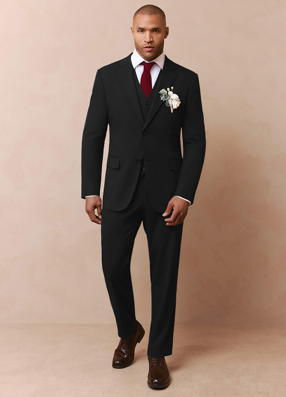 front Savile Black Wool Blend 3-Piece Suit