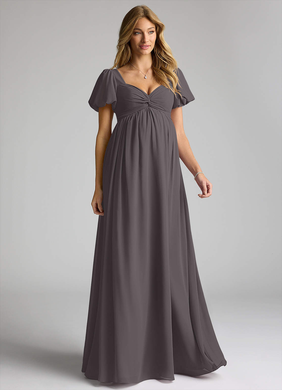 Azazie Madisynn Maternity Bridesmaid Dresses Bow Chiffon Floor-Length Dress image1