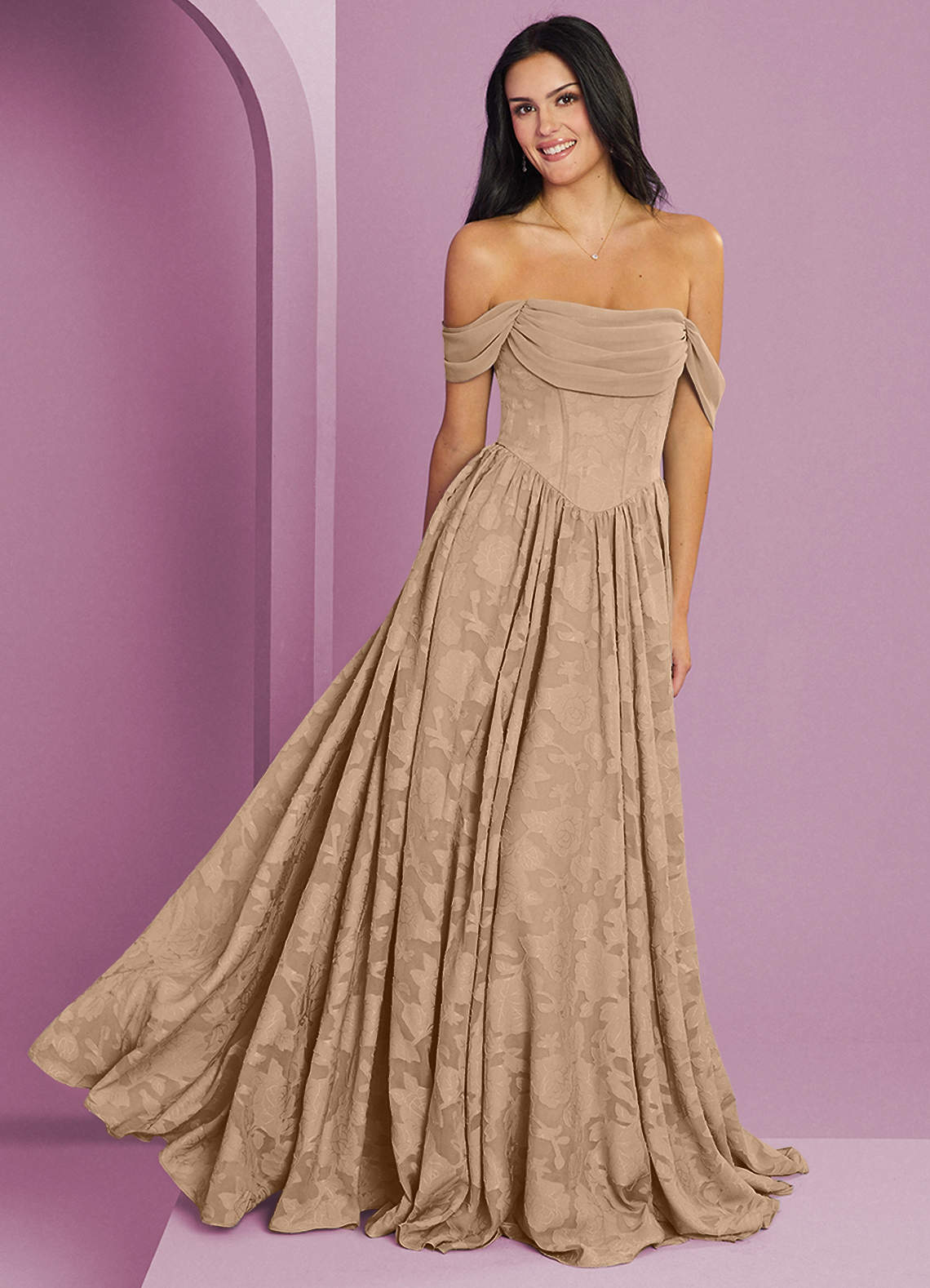 Barbie  AZAZIE 1054 Ready to Ship Champagne Floral Burnout Bridesmaid  Dresses | Azazie