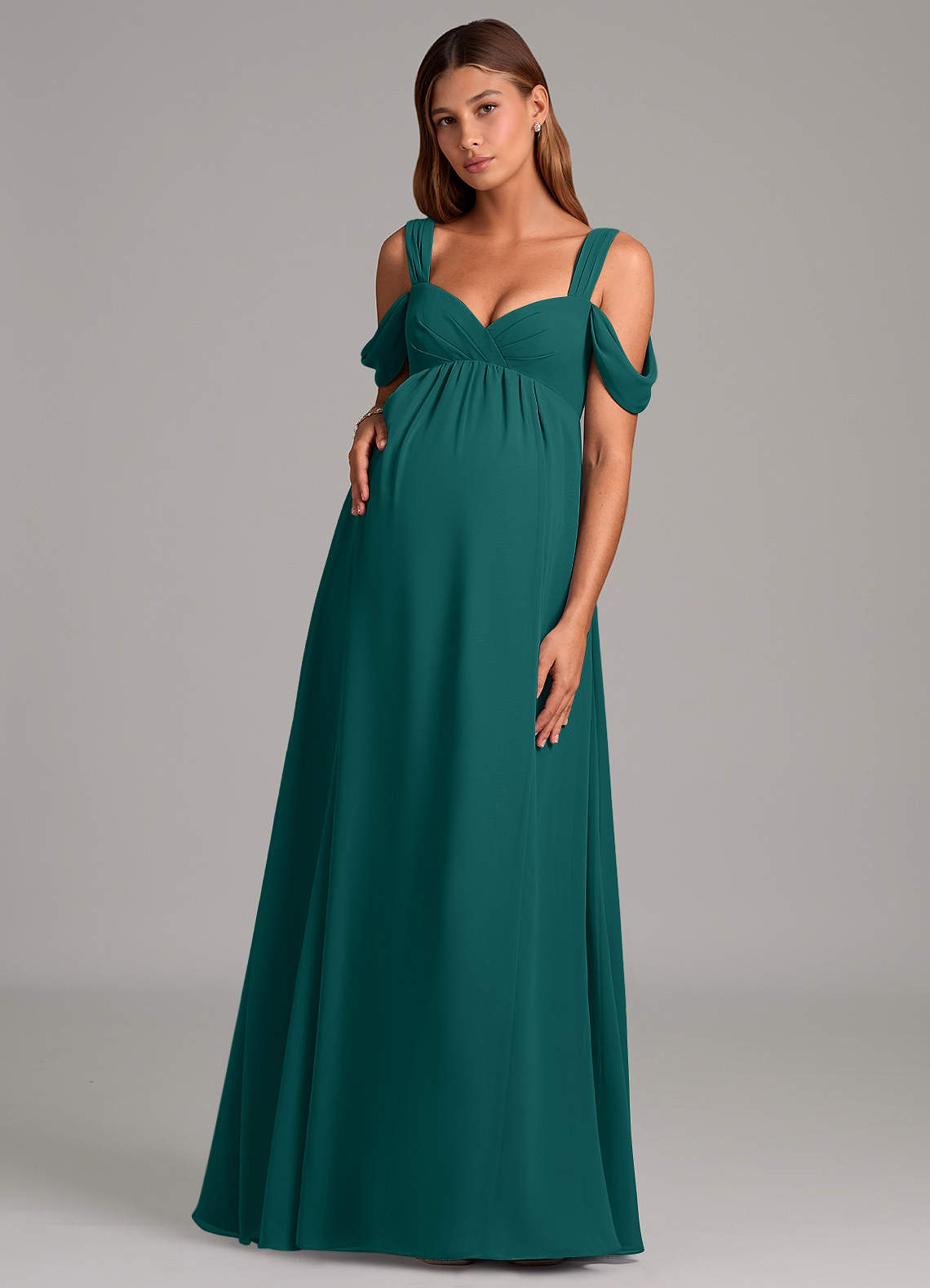 Azazie Rhea Maternity Bridesmaid Dresses A-Line Pleated Chiffon Floor-Length Dress image1