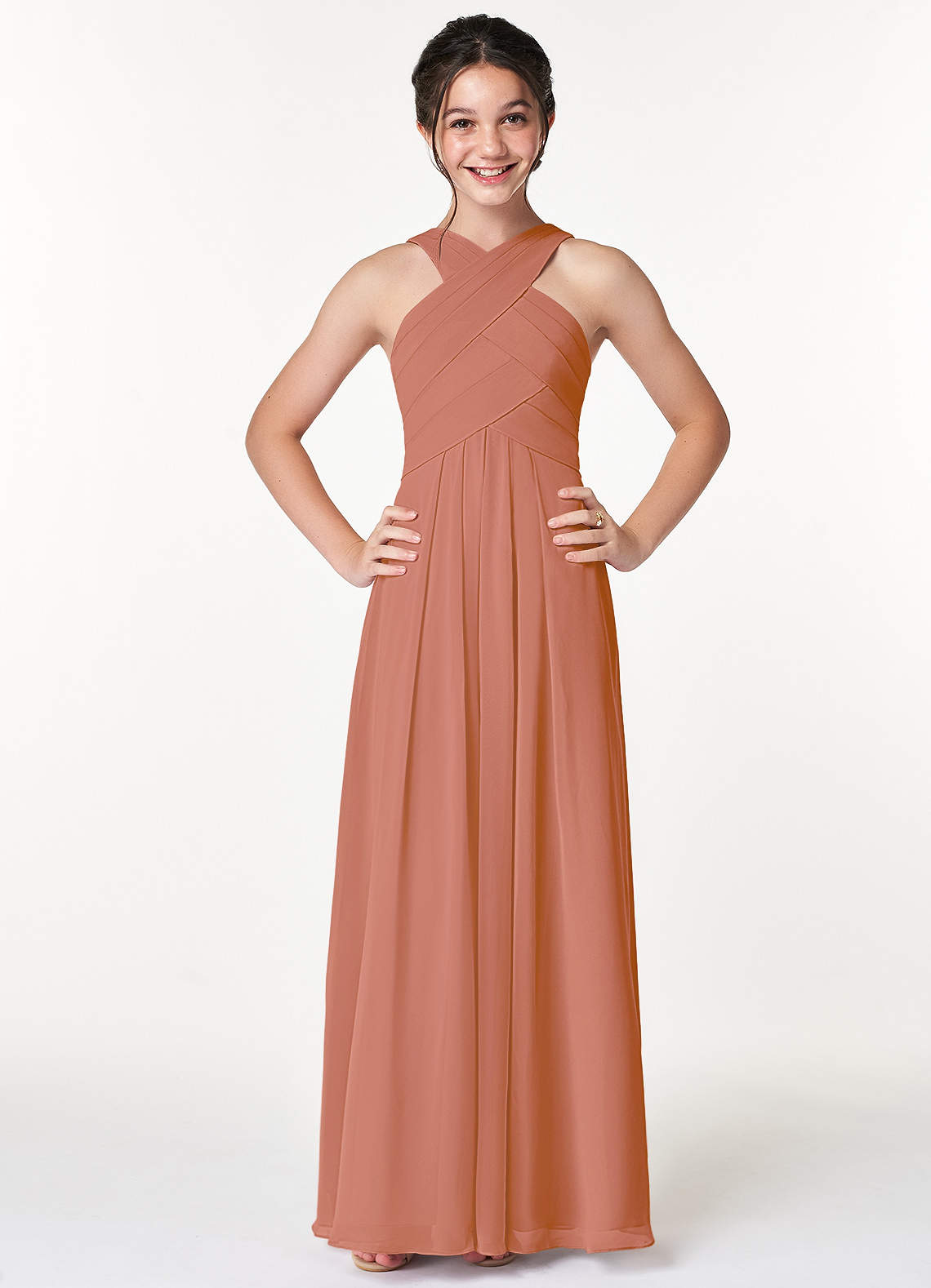 Azazie Kaleigh Junior MAI TAI A-Line Pleated Chiffon Dress image1