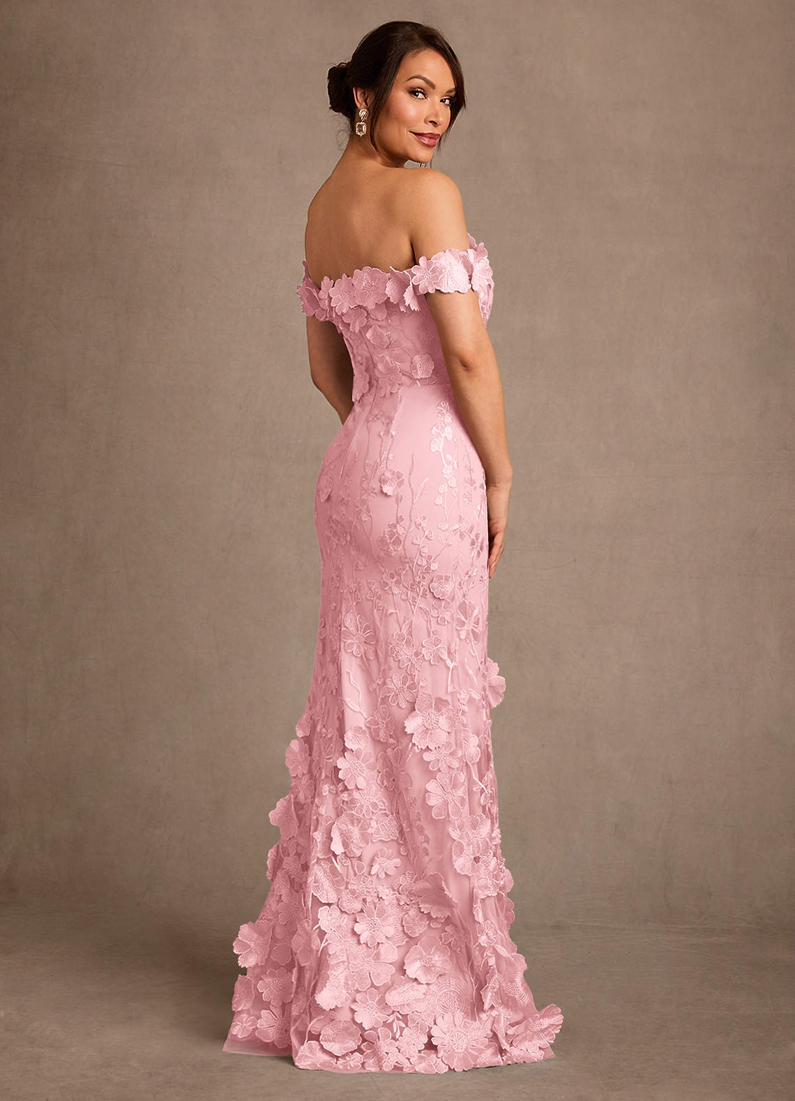 Azazie Lotta Mother of the Bride Dresses Blushing Pink Mermaid Off the Shoulder Lace Dress image1