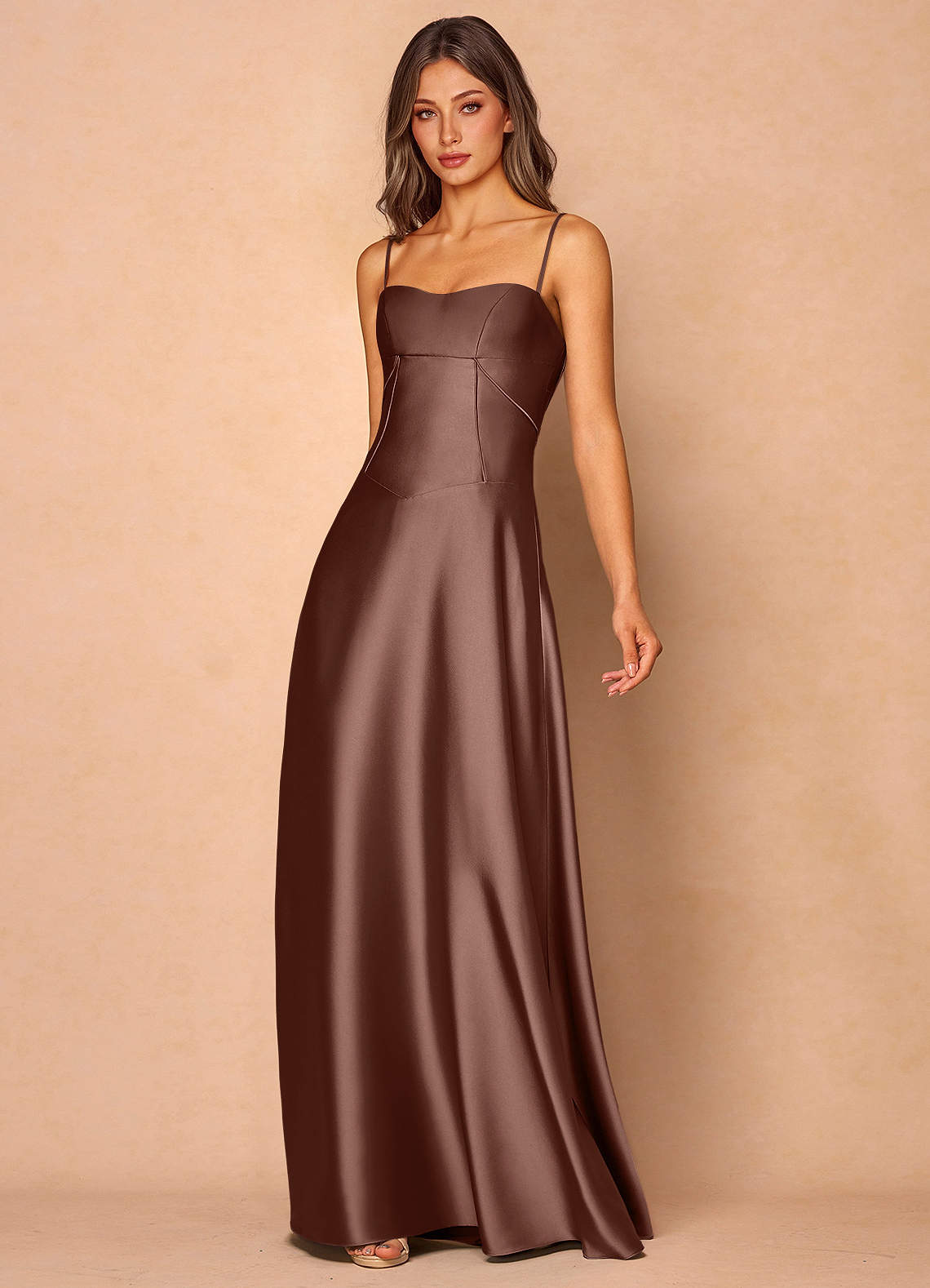 COCO☆JOSE MOON/SATIN GRITTER DRESS Zoya Mocha Coco Maxi Dress | Azazie