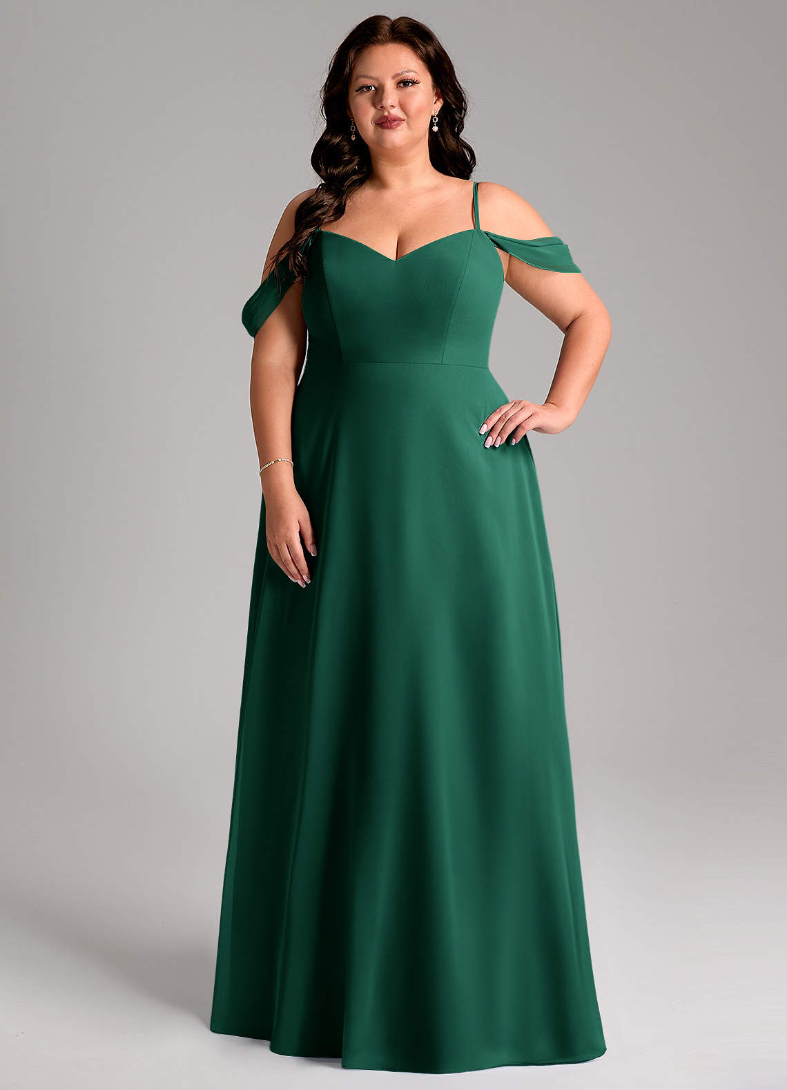Azazie Marley Bridesmaid Dresses Emerald A-Line Off the Shoulder Chiffon Convertible Dress image1