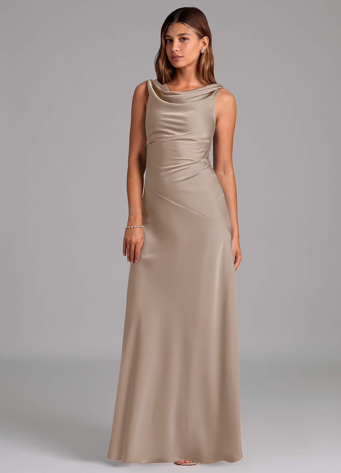 a line satin bridesmaid dresses Azazie Nerine Floor length