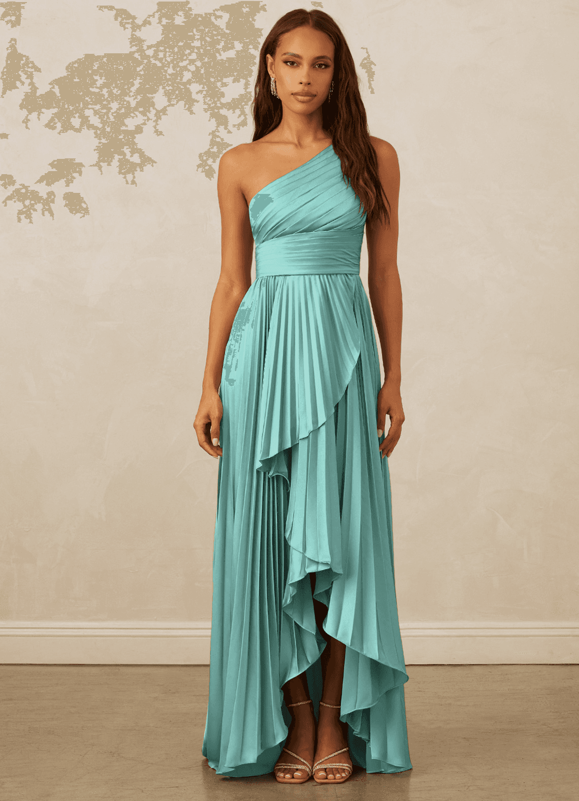 Christian Siriano Bridal for Azazie 1008 Bridesmaid Dresses Aqua A-Line One Shoulder Stretch Satin Dress image1