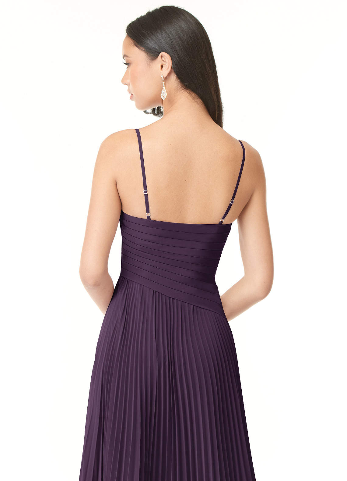 Azazie Vini Bridesmaid Dresses Plum A-Line V-Neck Pleated Chiffon Dress image4