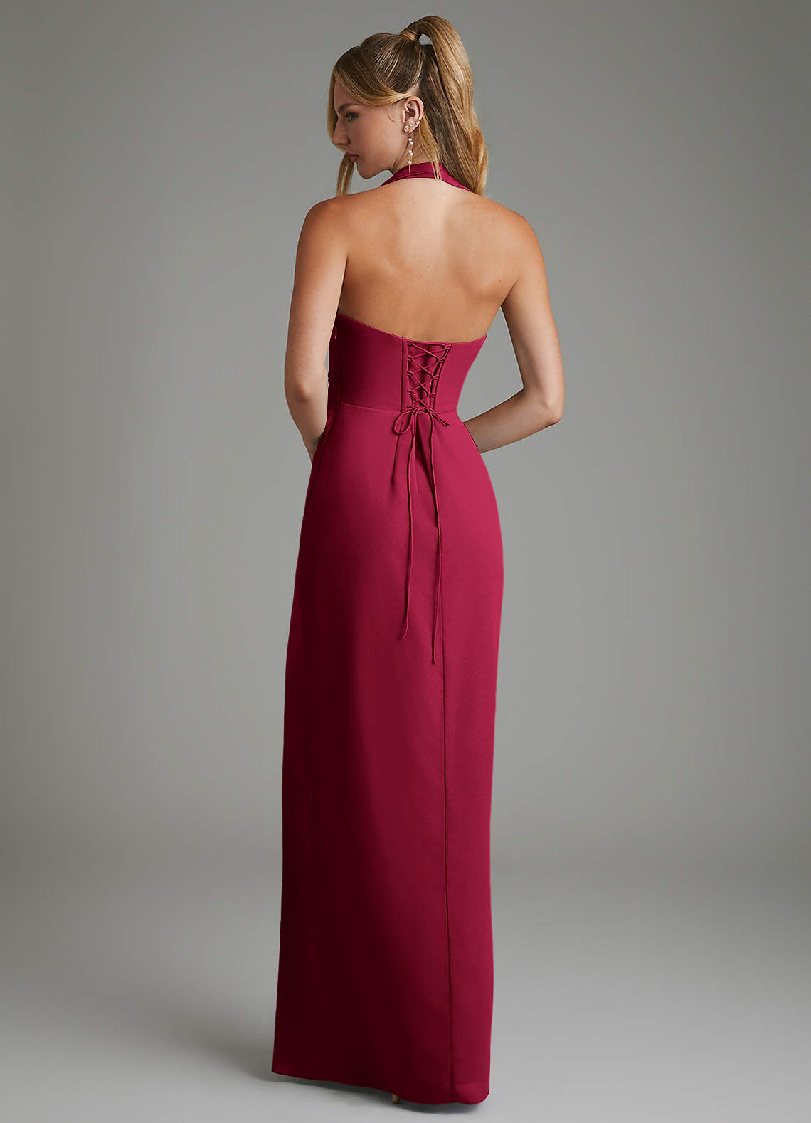 Azazie Tina At-home Try On Dresses Burgundy Mermaid Corset Chiffon Dress image5