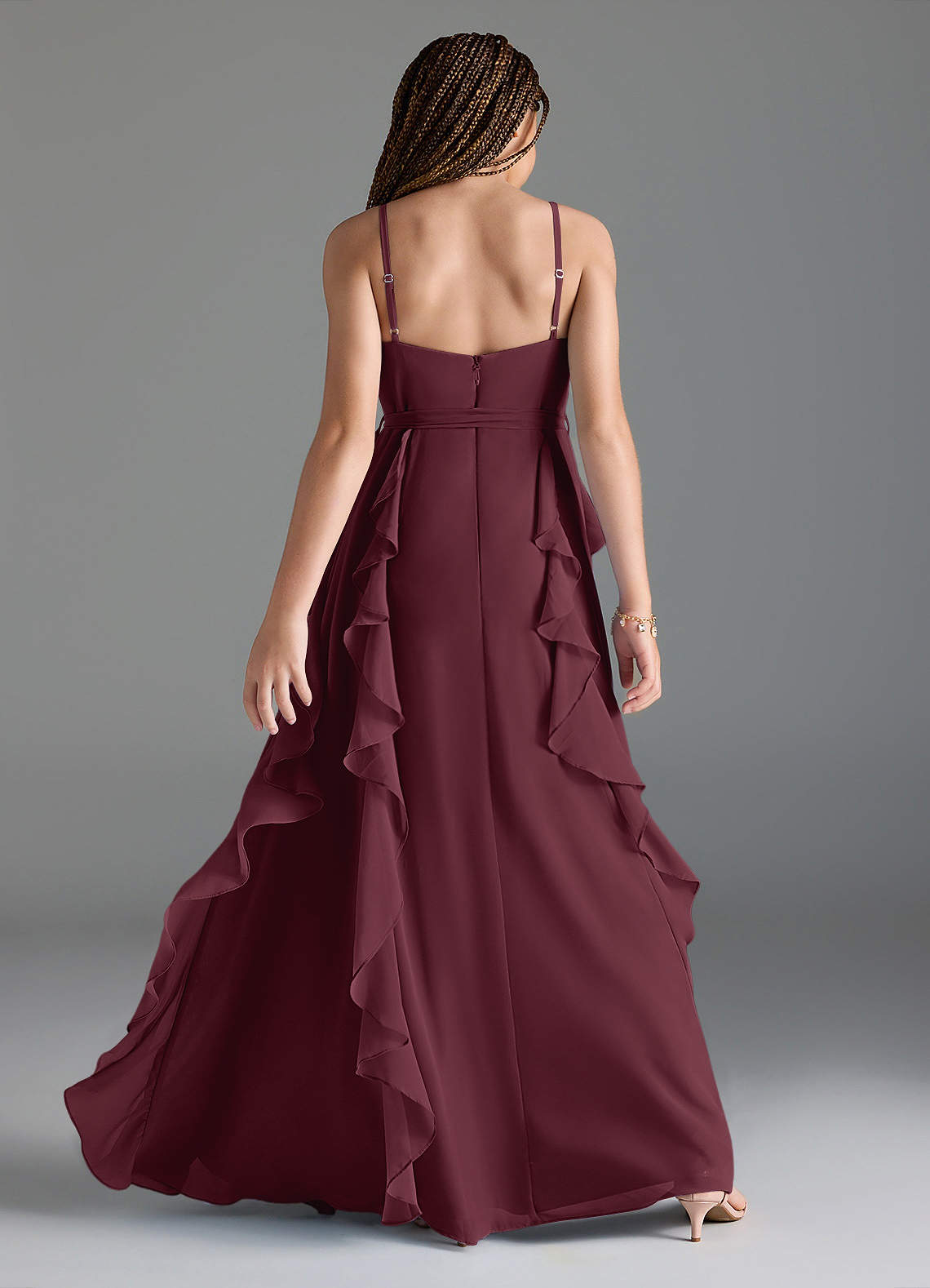 Azazie Peyton Junior Vestido Cabernet de Chiffon de Linha A com Plissado image4