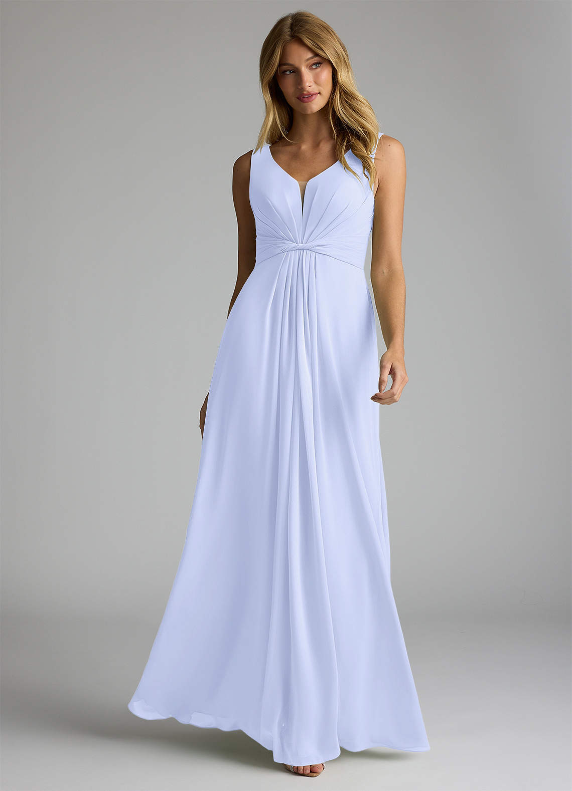 Azazie Gina Bridesmaid Dresses Lavender A-Line V-Neck Pleated Chiffon Dress image1