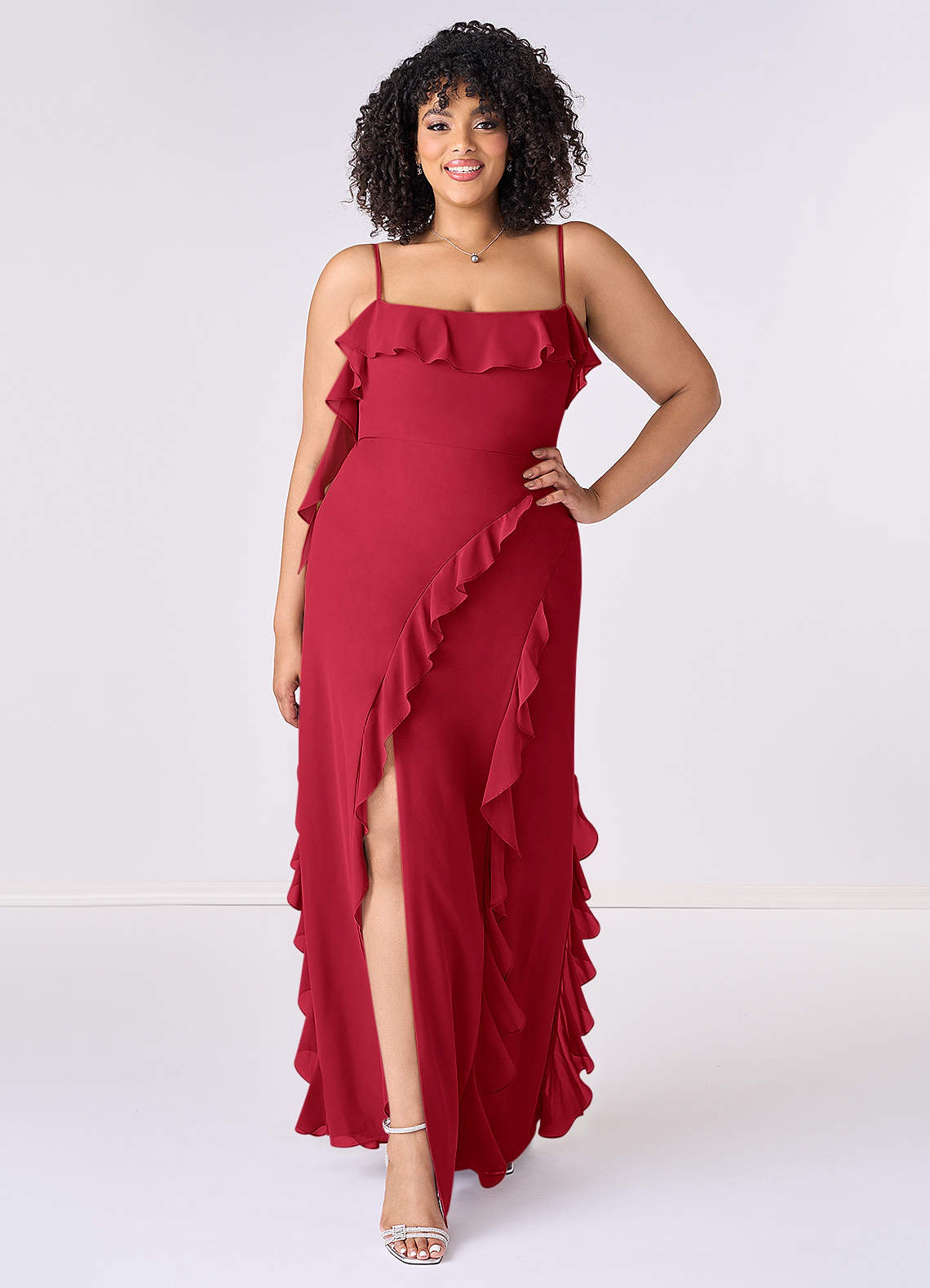 DOUBLE BEADED STRAP Chiffon Gowns with Slit Azalea