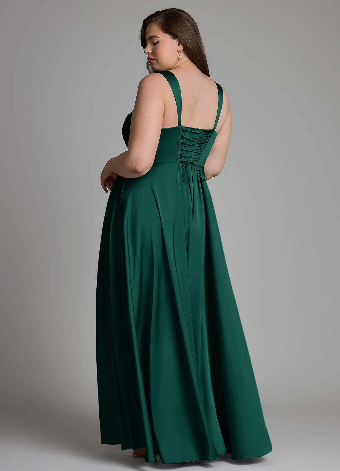 Azazie Azaria Bridesmaid Dresses Emerald A-Line Corset Stretch Satin Dress image7