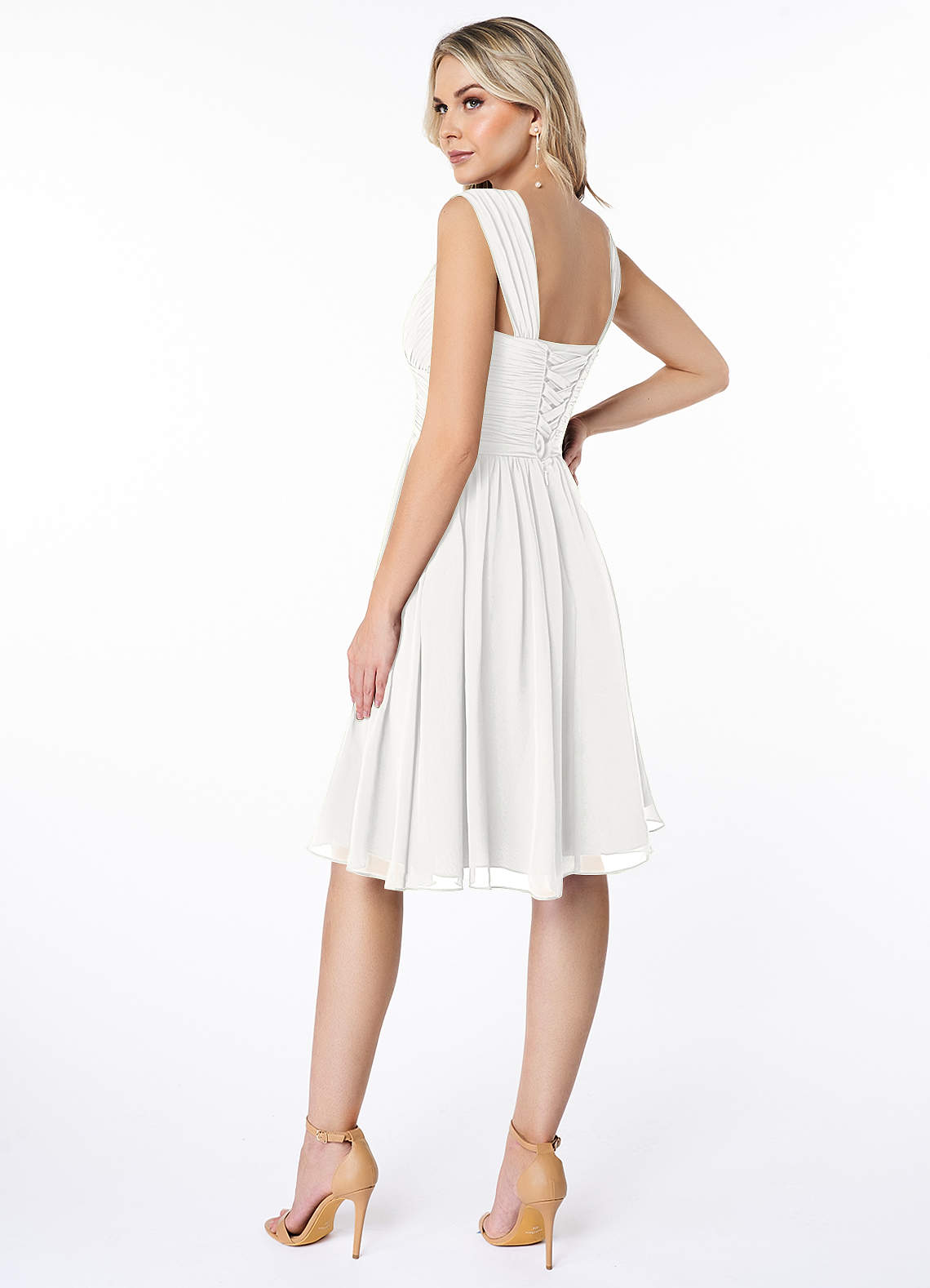 Azazie Angie Bridesmaid Dresses White A-Line Corset Chiffon Dress image4