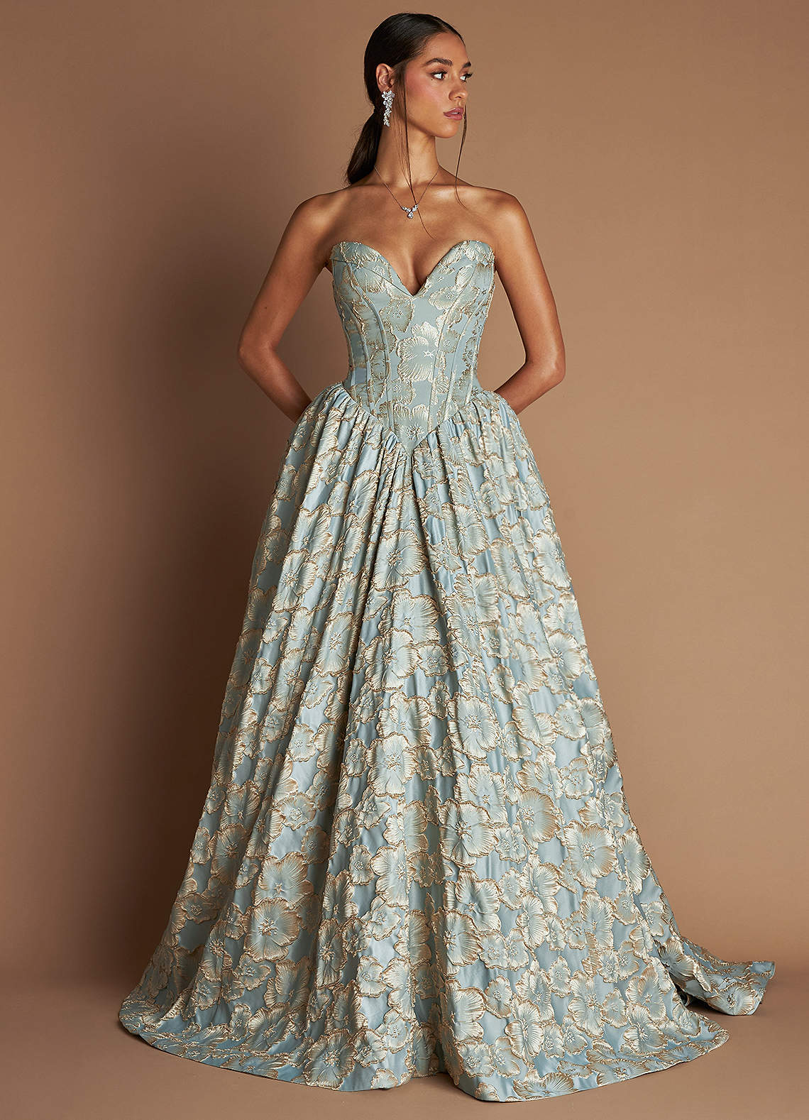 Azazie Vintage Blue 3D Flowers Strapless Ball Gowns Evening Dress / Gown