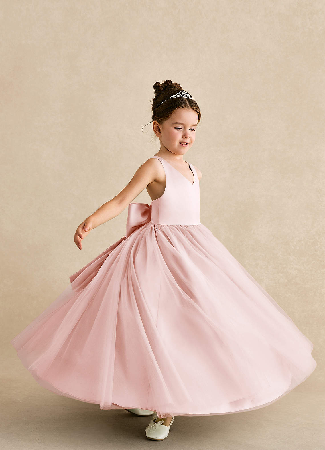 Azazie Peanut Blushing Pink A-Line Strap Tulle Dress Azazie AU