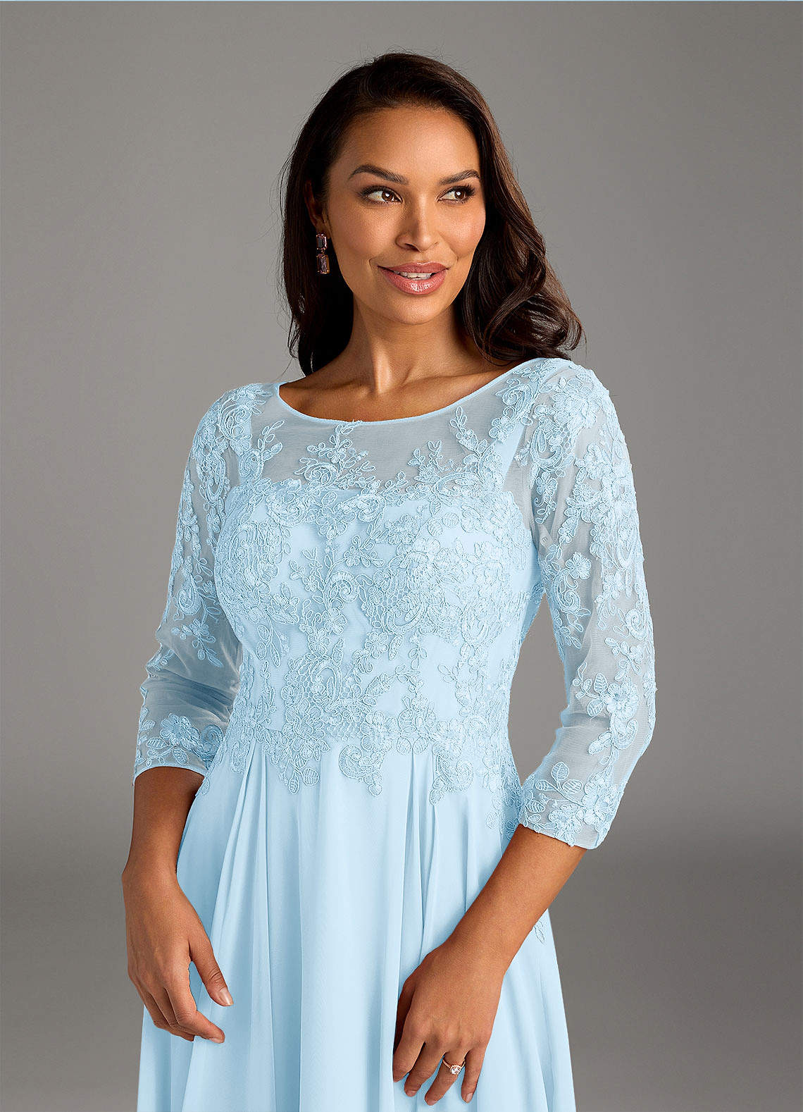 Azazie Marge Mother of the Bride Dresses Sky Blue A-Line Scoop Lace Chiffon Dress image4