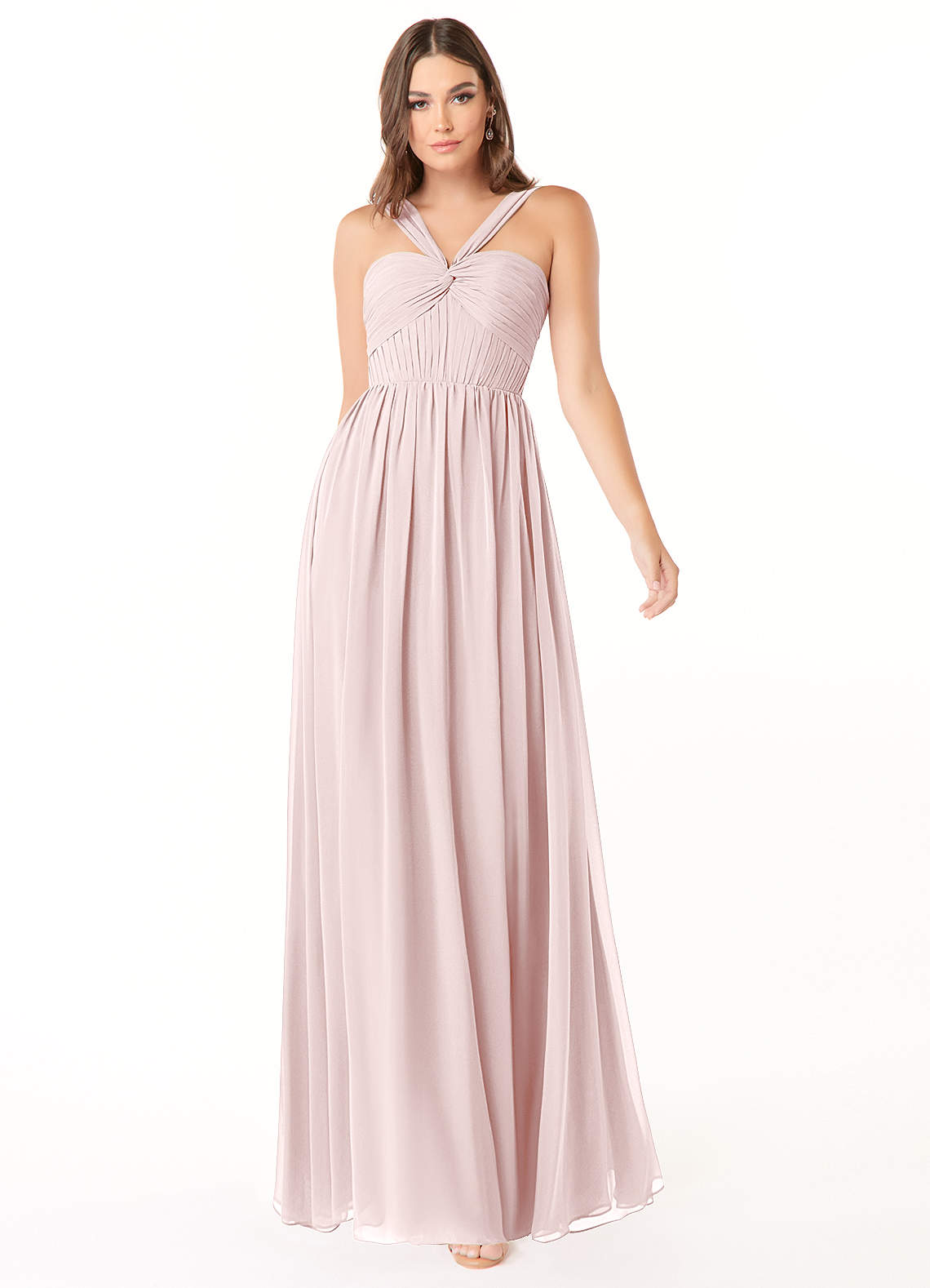 Azazie Dionne Robes de demoiselle d'honneur Robe Trapèze en Mousseline de soie Corset Rose Pâle image1