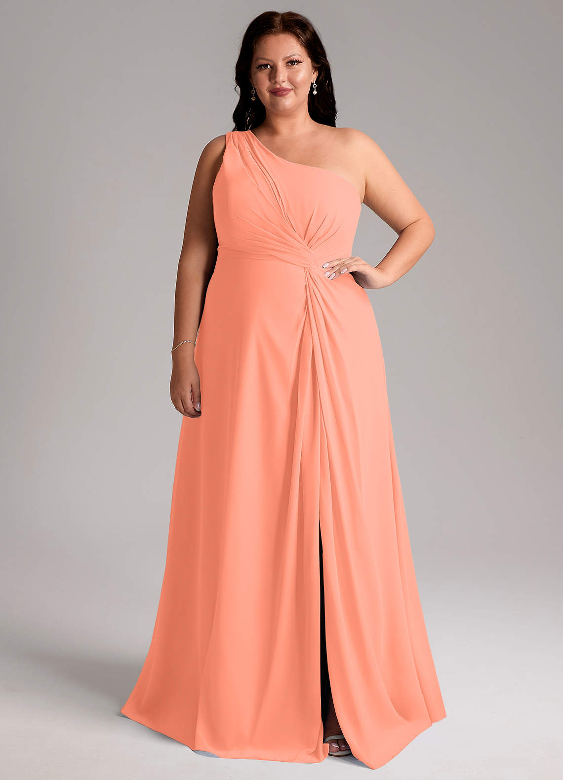 Azazie Brooke Abiti da Damigella Abito A-Line in Chiffon Monospalla Tramonto image1