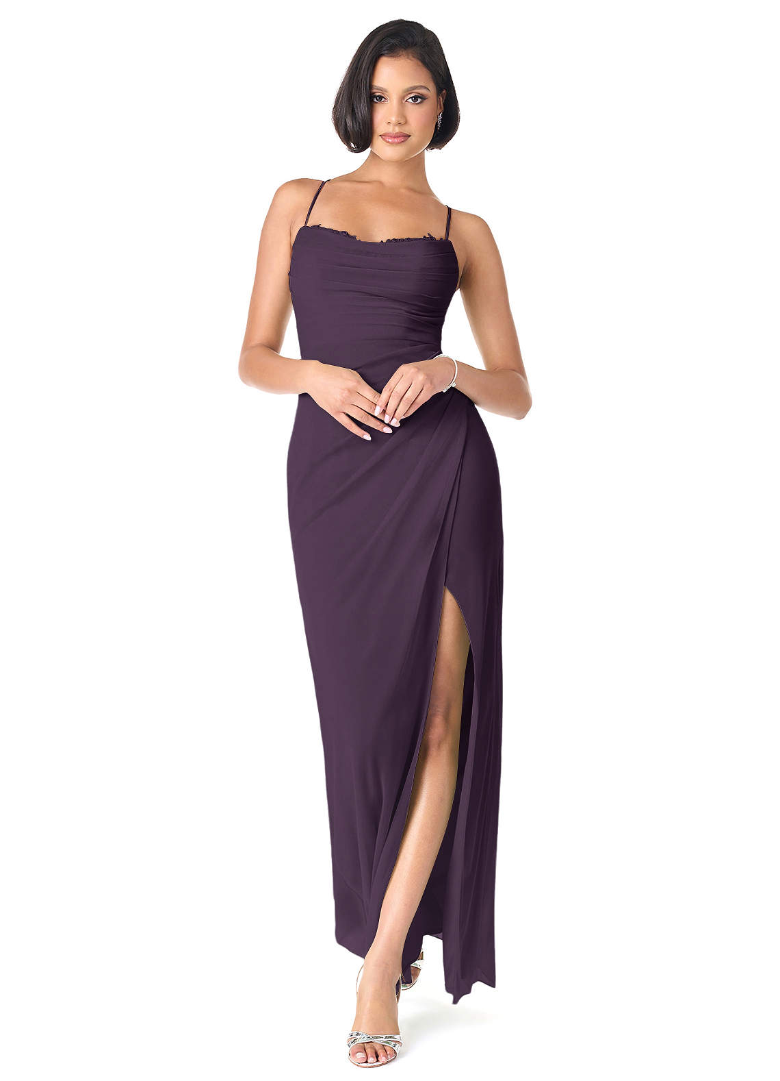 Azazie Ashana Brautjungfernkleider Etui Herzchen Spitze Gittergewebe Kleid Pflaume image1