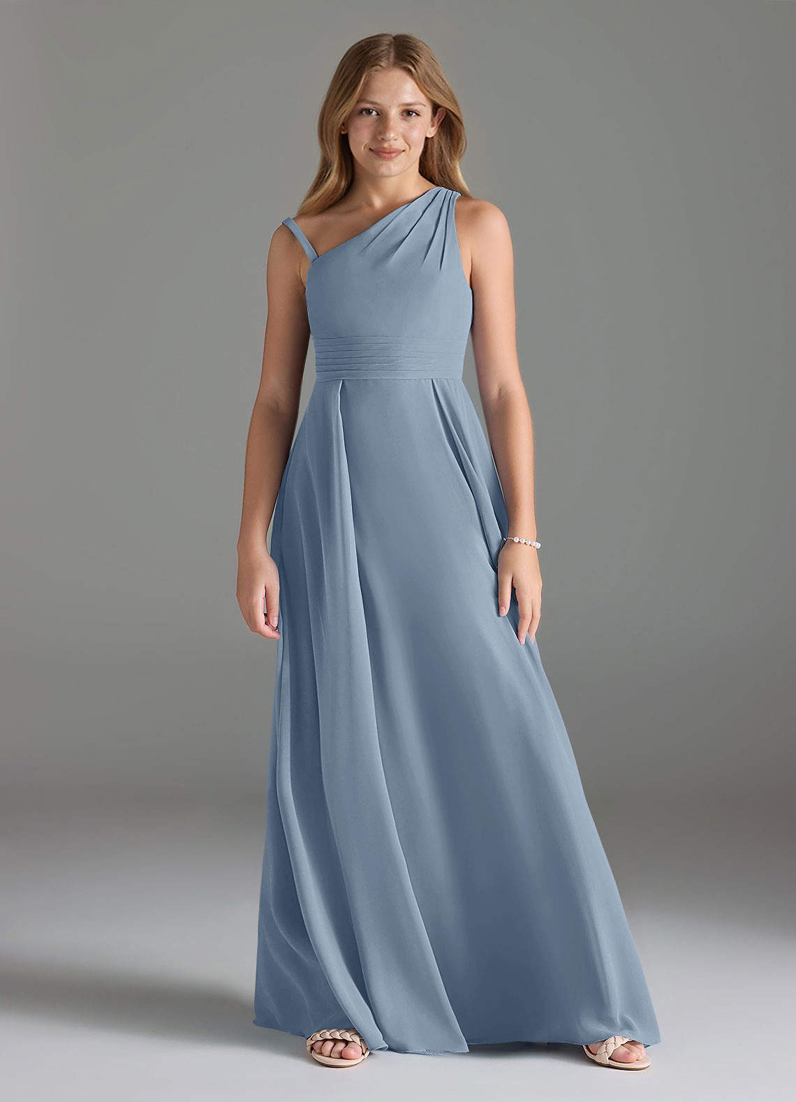 Azazie Dallas Junior Dusty Blue A-Line Pleated Chiffon Dress image1