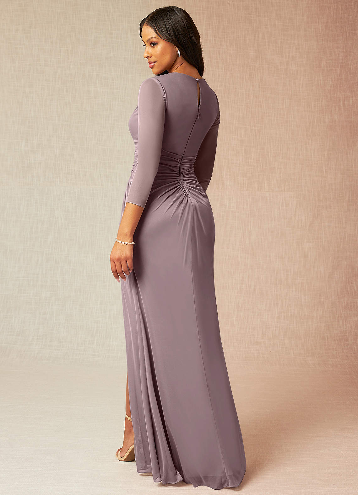 Azazie Deanna Bridesmaid Dresses Sheath Cowl Neckline Corset Mesh Floor-Length Dress image1