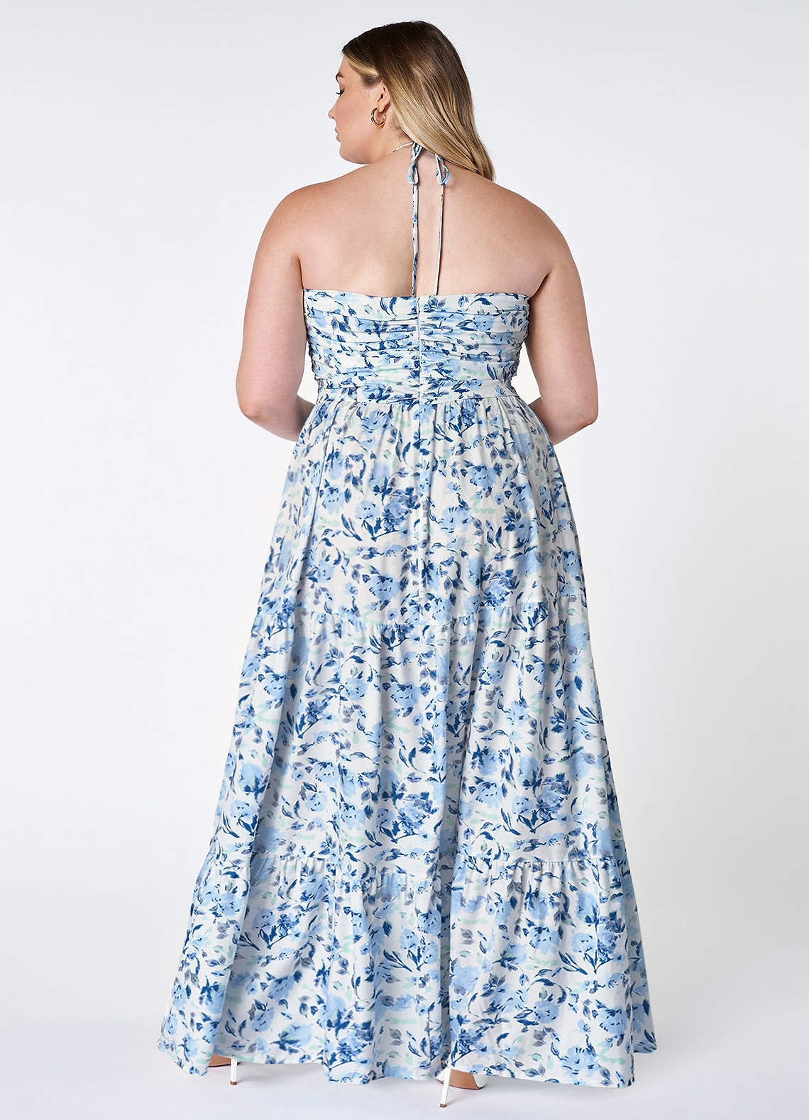 blue and white maxi dress