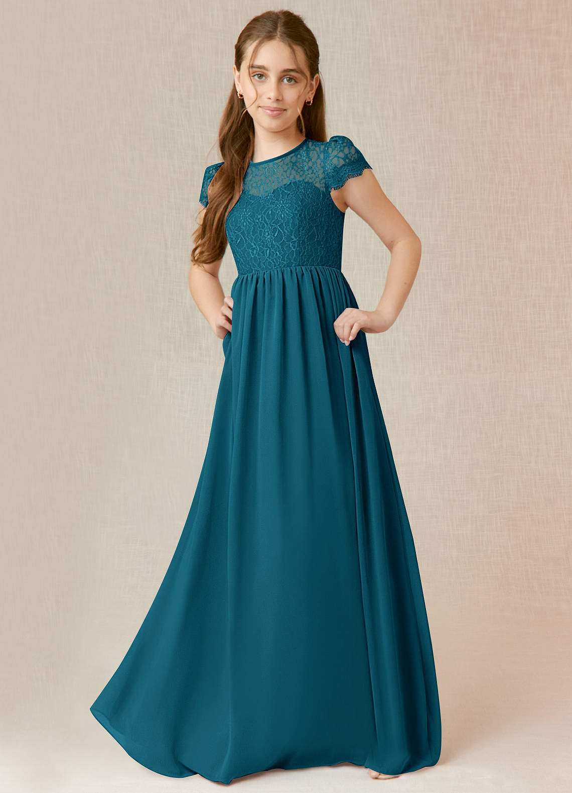 Azazie Delevingne Junior Jurk van Chiffon met A-Lijn Kant Inkt Blauw image1