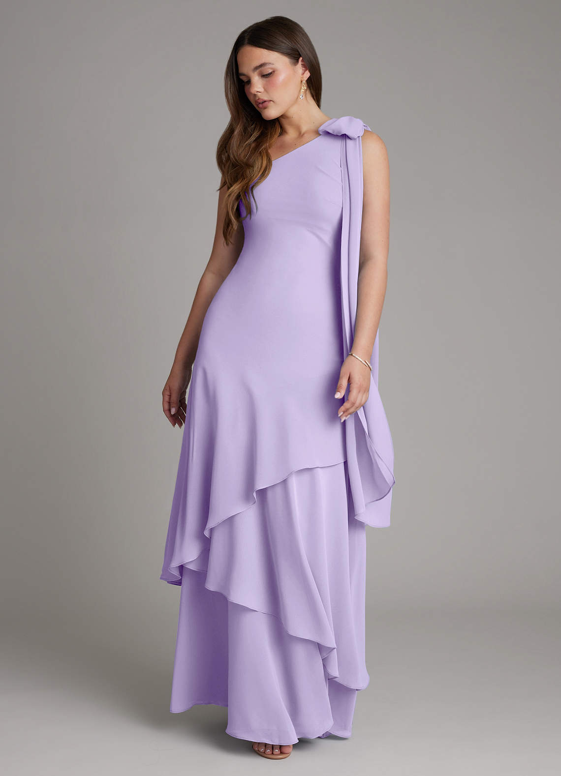 Azazie Monique Bridesmaid Dresses Lilac A-Line One Shoulder Chiffon Dress image5