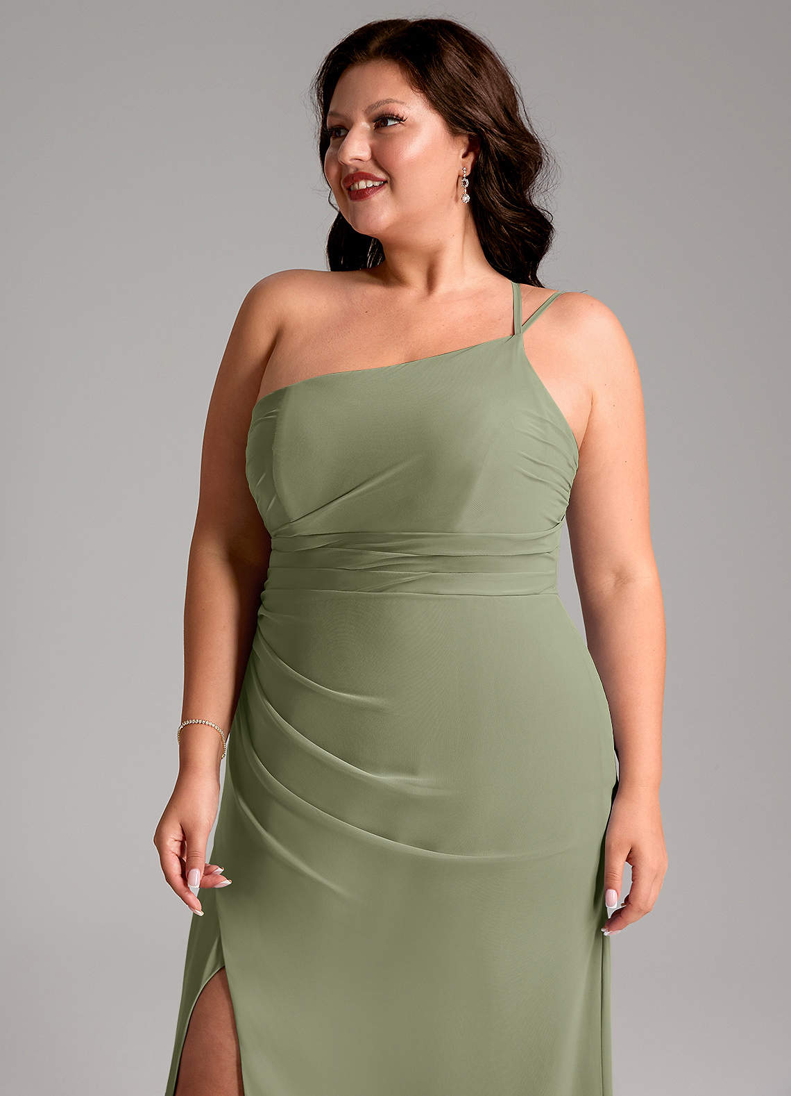 Azazie Eren Jurken voor bruidsmeisjes Jurk van Chiffon met Kolom One-Shoulder Pistache image12
