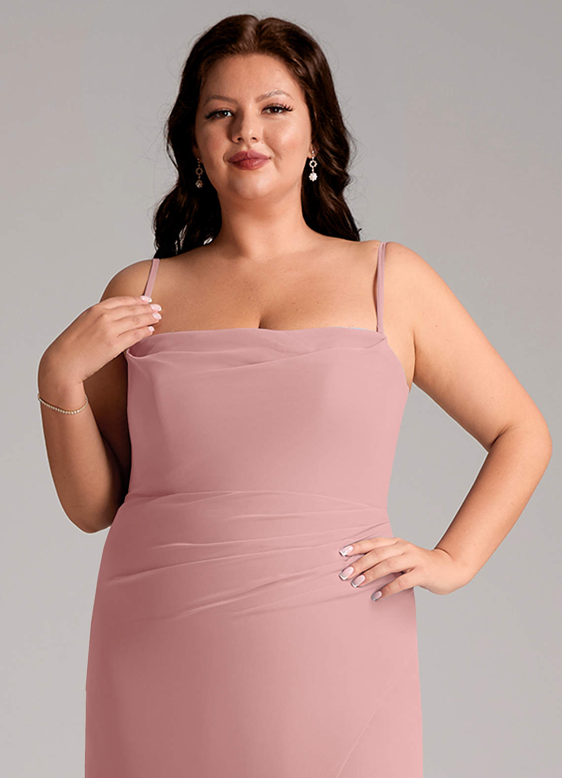 Azazie Leonis Bridesmaid Dresses Dusty Rose Sheath Strapless Chiffon Convertible Dress image14