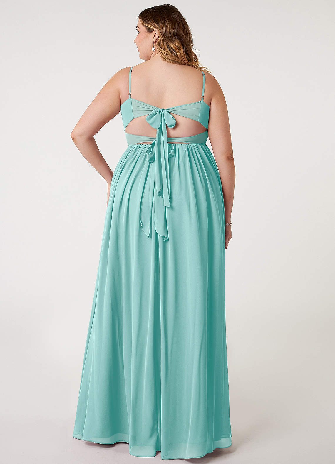Azazie Zeya Bridesmaid Dresses Aqua A-Line V-Neck Pleated Chiffon Dress image6