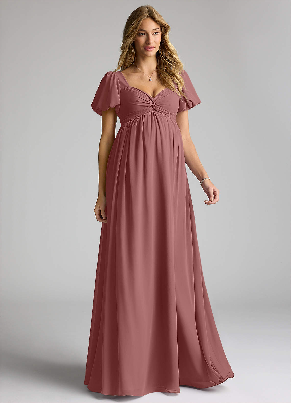 Azazie Madisynn Maternity Bridesmaid Dresses Bow Chiffon Floor-Length Dress image1