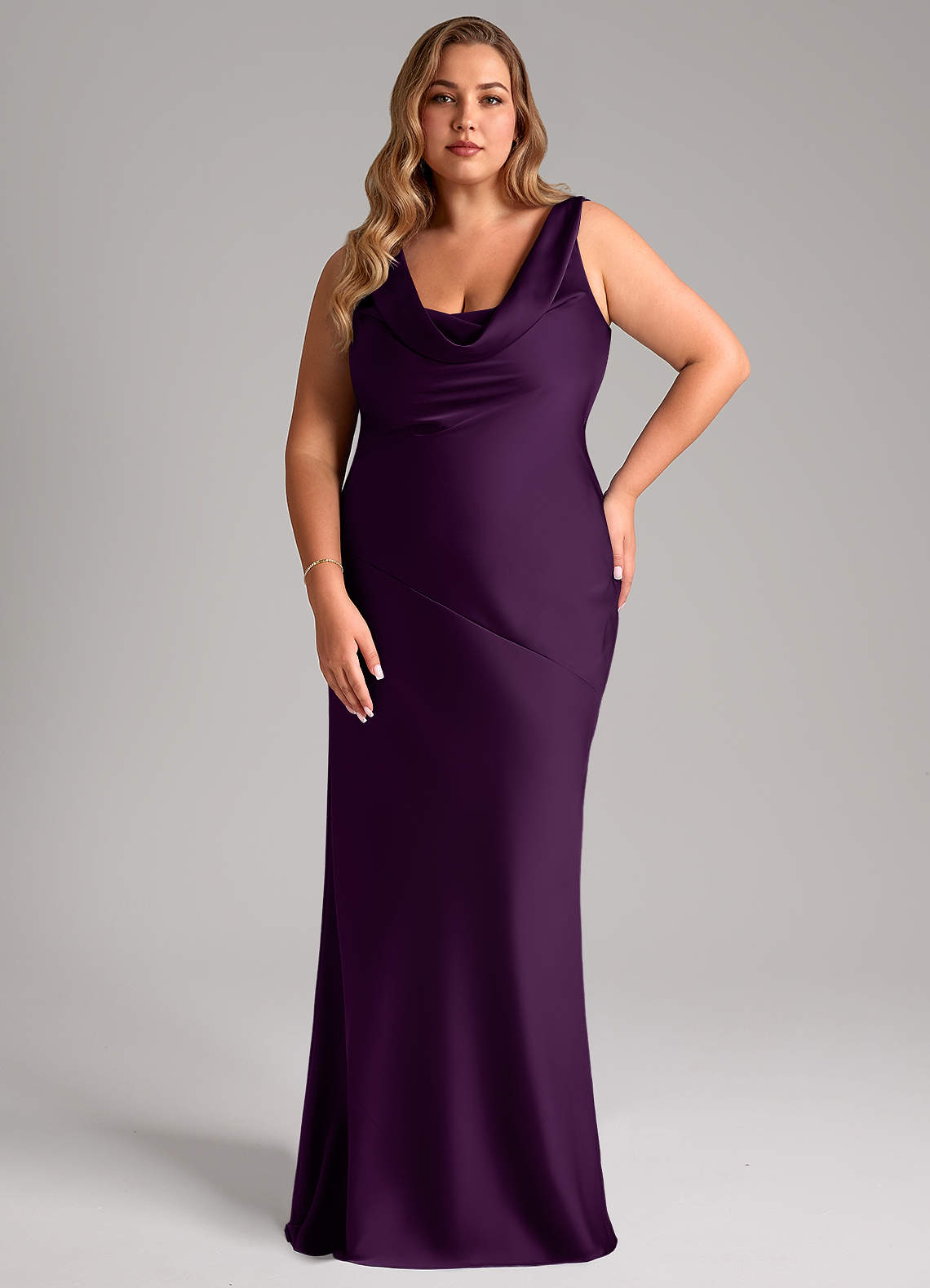 Azazie Rylina Bridesmaid Dresses Grape Mermaid Stretch Satin Dress image1