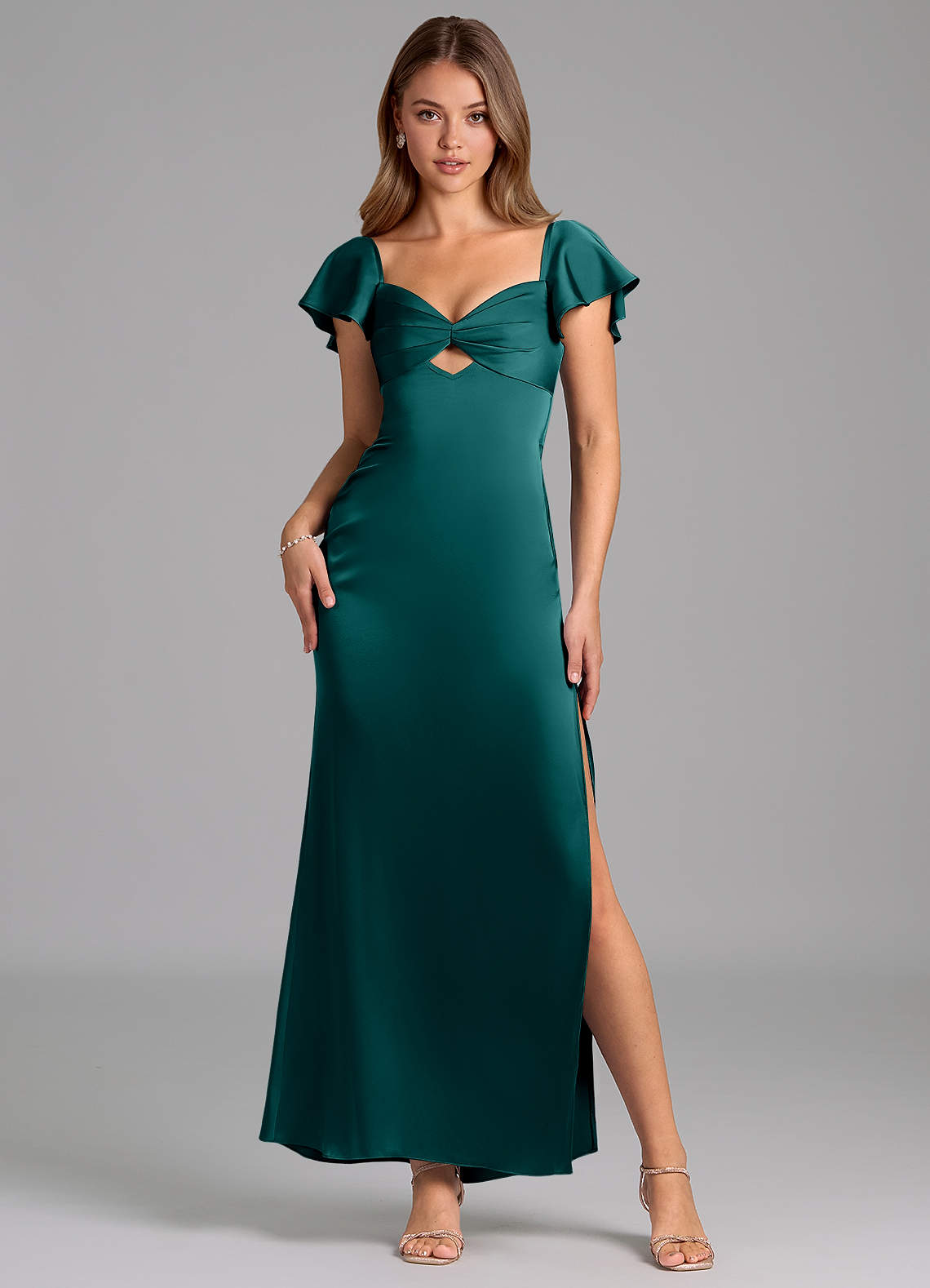 Azazie Demia Bridesmaid Dresses Peacock Sheath Sweetheart Neckline Stretch Satin Dress image1