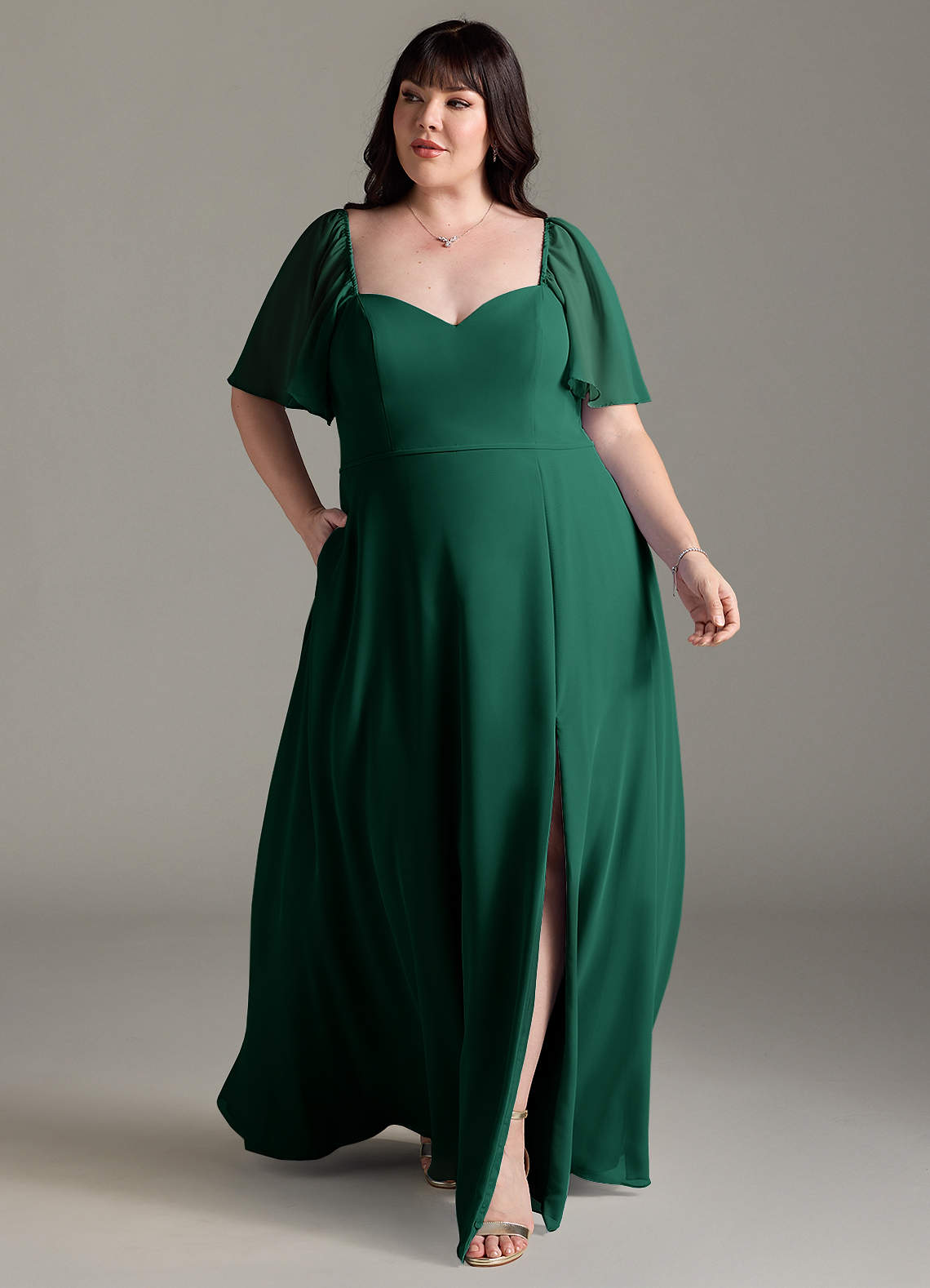 Azazie Chloe Bridesmaid Dresses Emerald A-Line Sweetheart Neckline Chiffon Dress image1