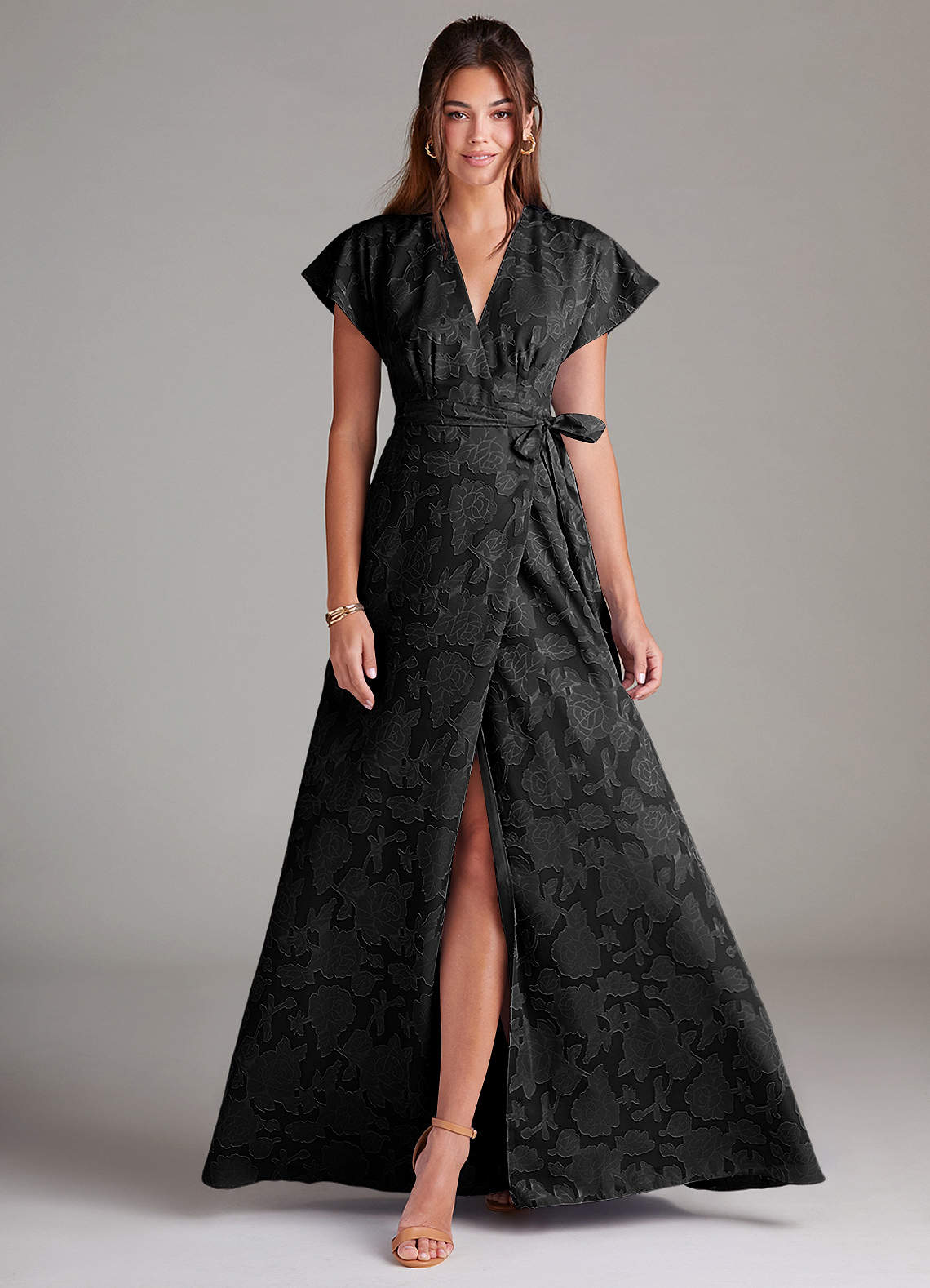 navy blue dress for baby girl Zapaka Women A Line Prom Dress Long Sleeves Square Neck Floral Print Black Long Formal Dress, Black / S main image 0