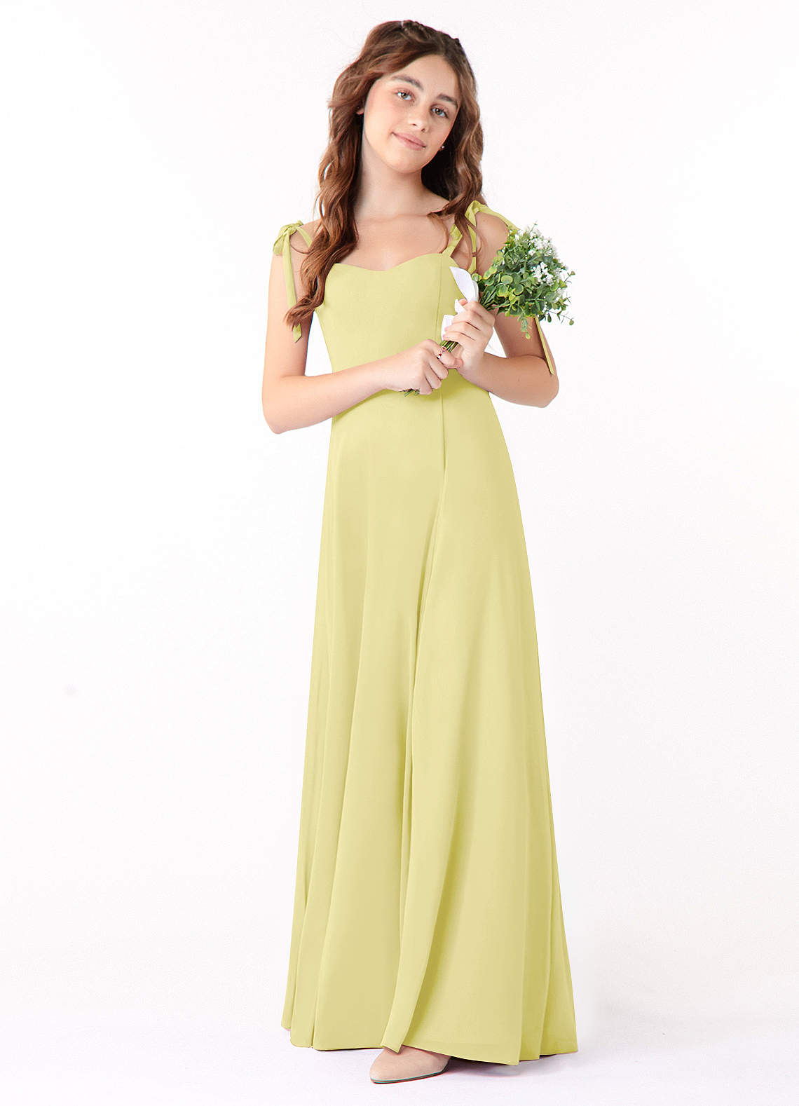 Azazie Rosey Junior Vestido de Sorbete De Limón de Gasa de Corte En A con Escote de Corazón image1