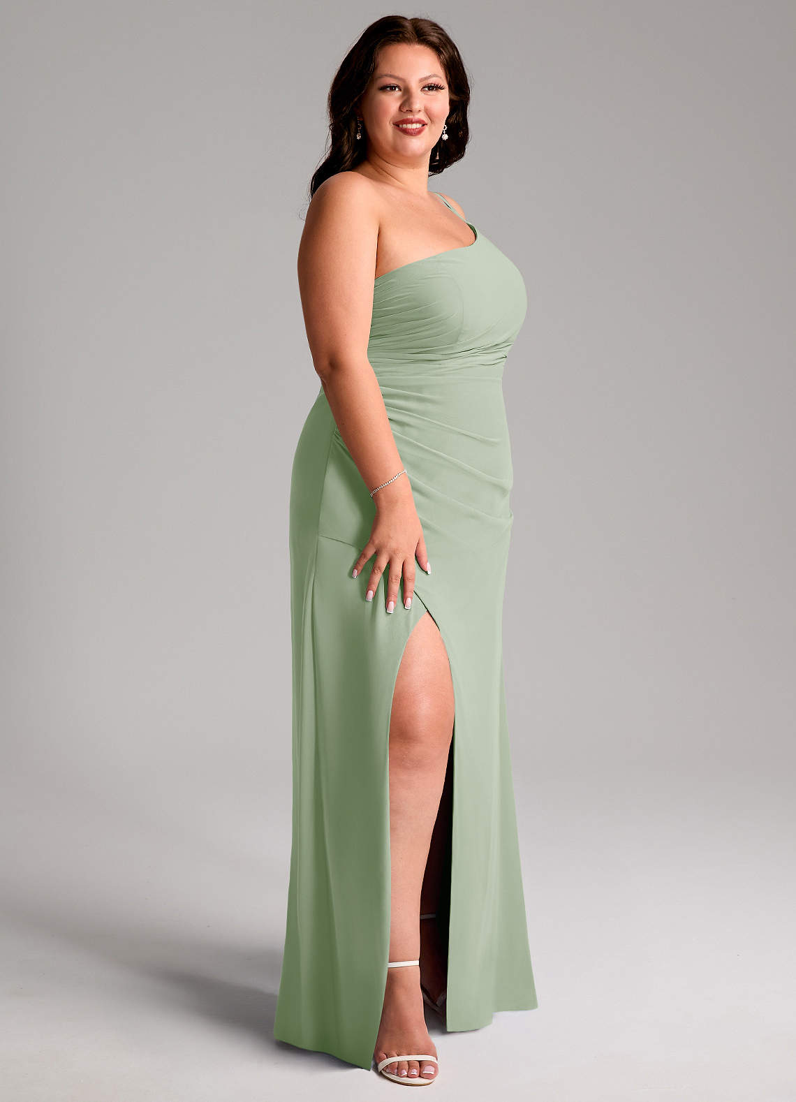 Azazie Eren Bridesmaid Dresses Dusty Sage Sheath One Shoulder Chiffon Dress image1