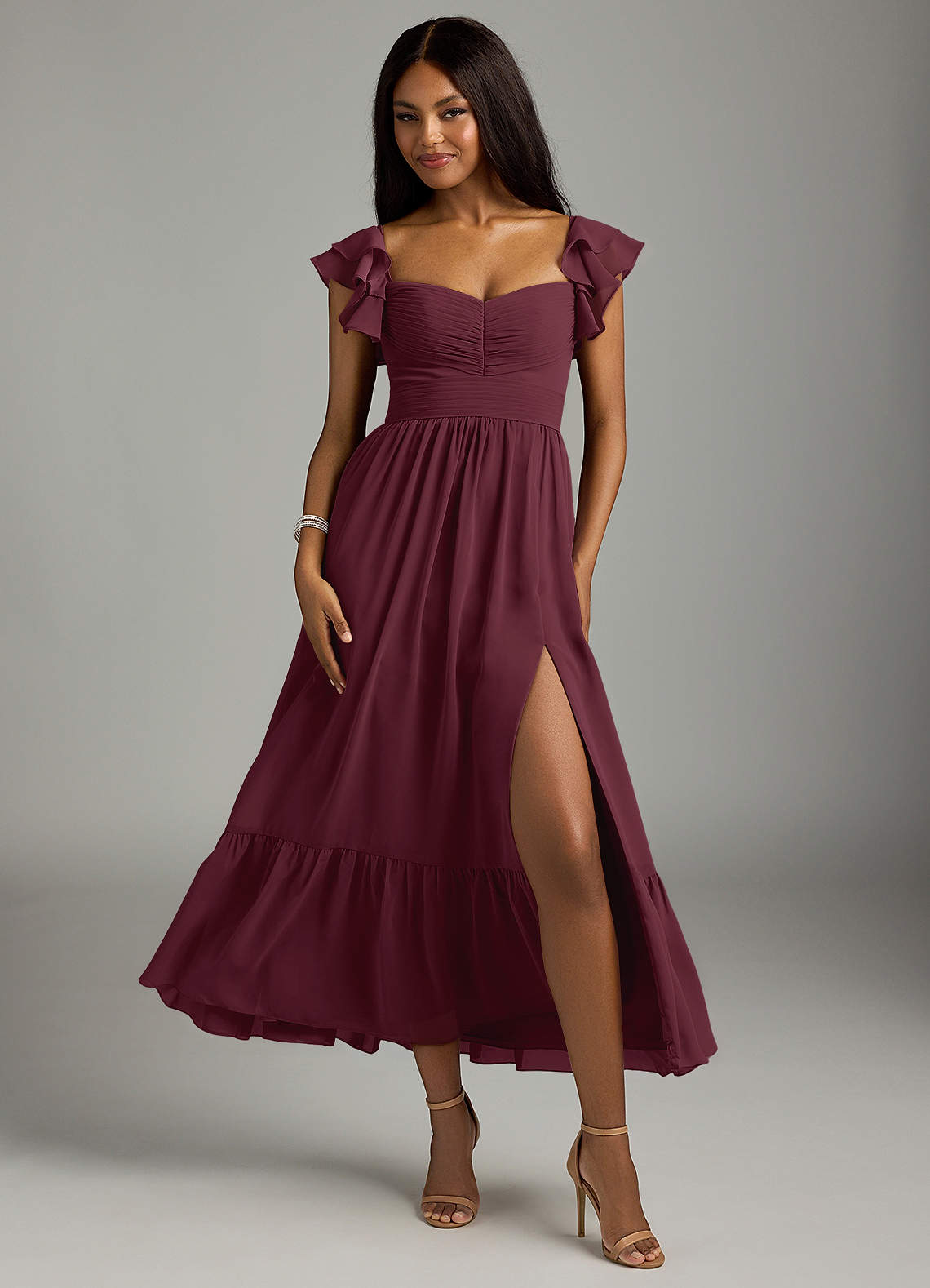 Azazie Anaya Bridesmaid Dresses Cabernet A-Line Pleated Chiffon Dress image1