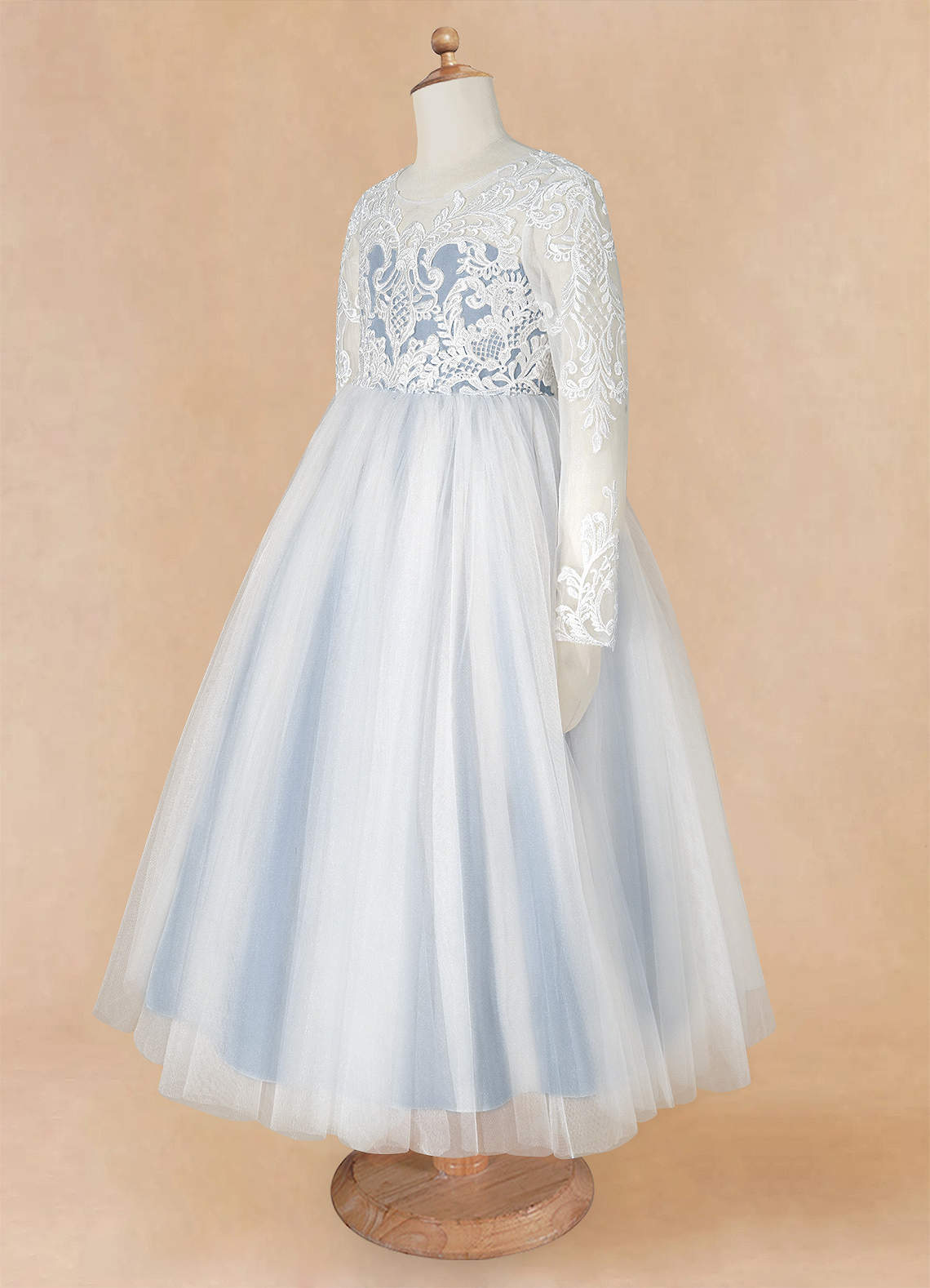 Azazie Elodie Robe Demoiselle D'honneur Fillette Robe Princesse en Dentelle Ivoire Bleu Poudré image11