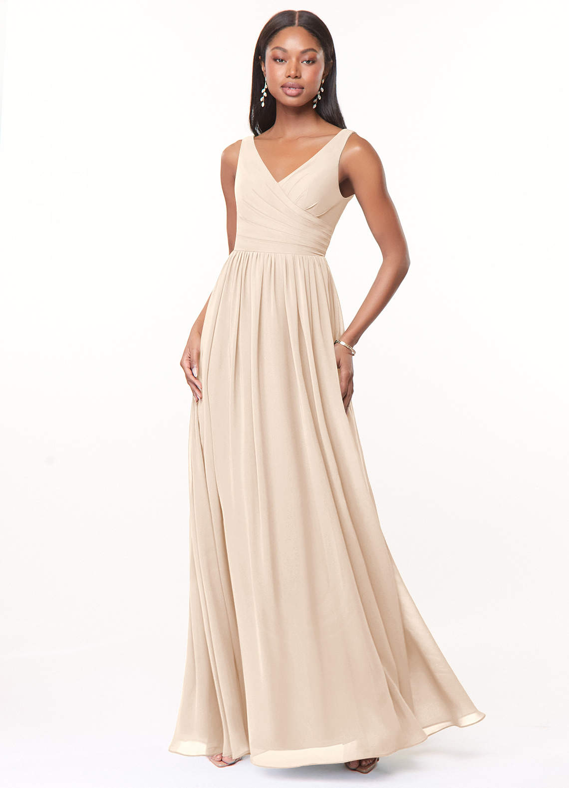 Azazie Keyla Bridesmaid Dresses White Alabaster A-Line V-Neck Pleated Chiffon Dress image1