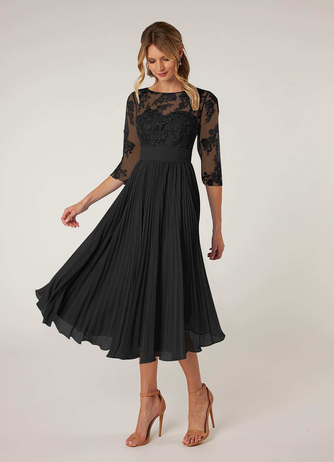 Azazie Tutu Mother of the Bride Dresses Black A-Line Boatneck Lace Chiffon Dress image2